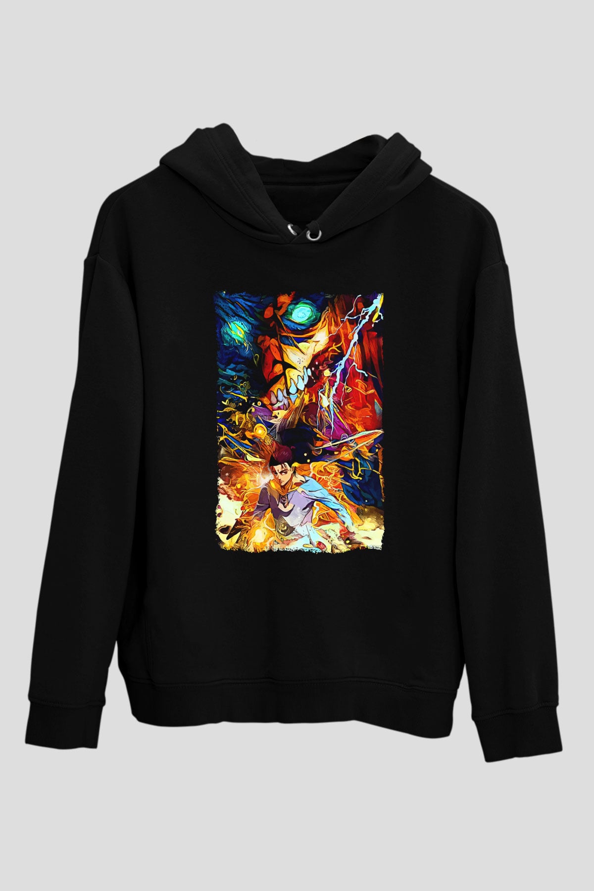 Attack On Titan Baskılı Unisex Siyah Hoodie