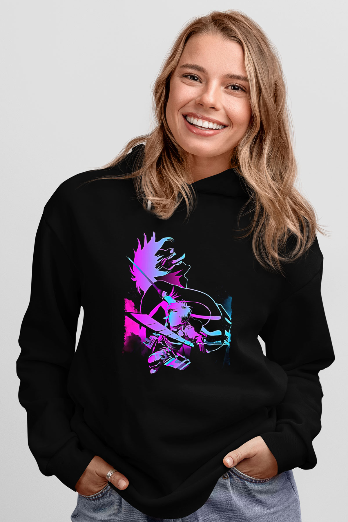 Attack On Titan Baskılı Unisex Siyah Hoodie