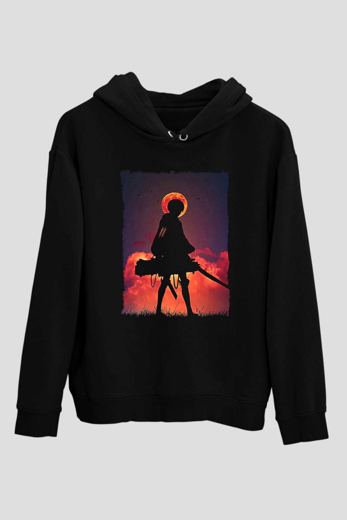 Attack On Titan Baskılı Unisex Siyah Hoodie