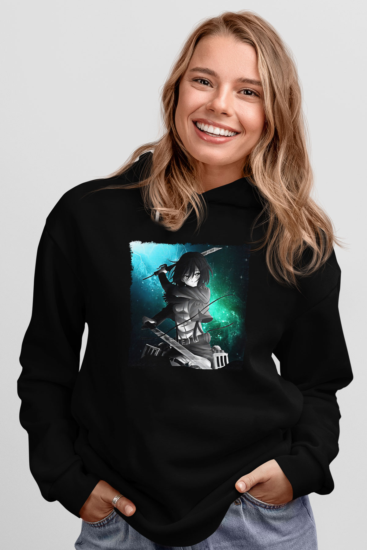 Attack On Titan Baskılı Unisex Siyah Hoodie