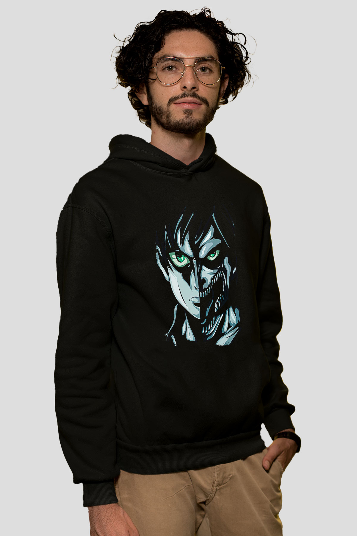 Attack On Titan Baskılı Unisex Siyah Hoodie
