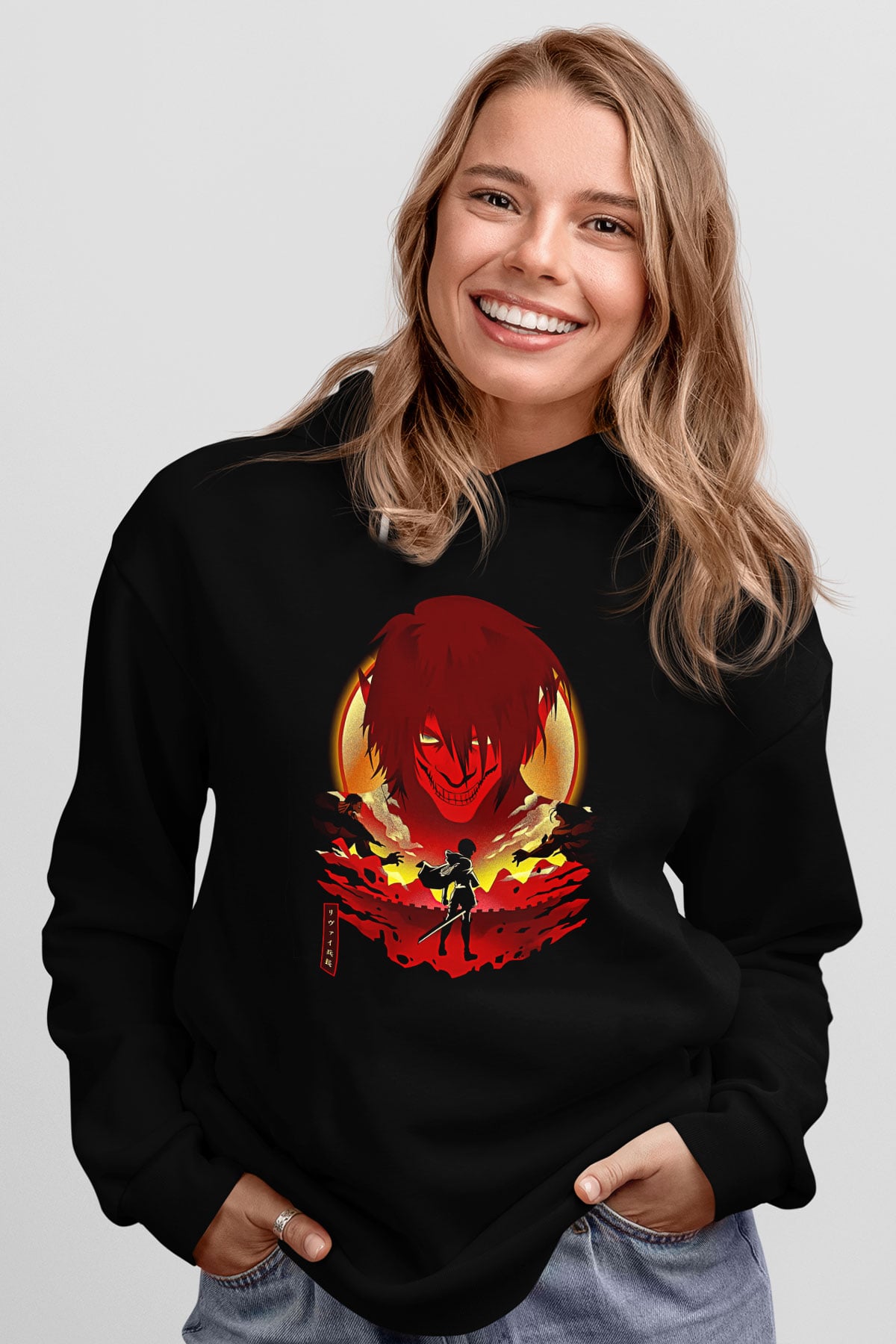 Attack On Titan Baskılı Unisex Siyah Hoodie