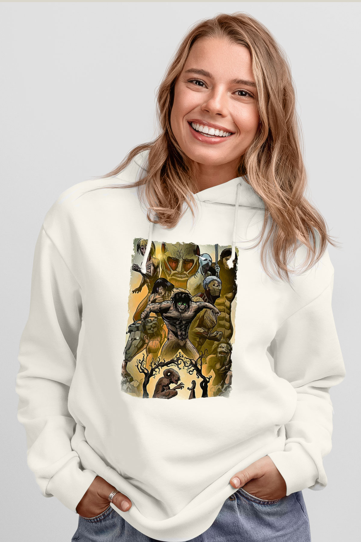 Attack On Titan Baskılı Unisex Siyah Hoodie
