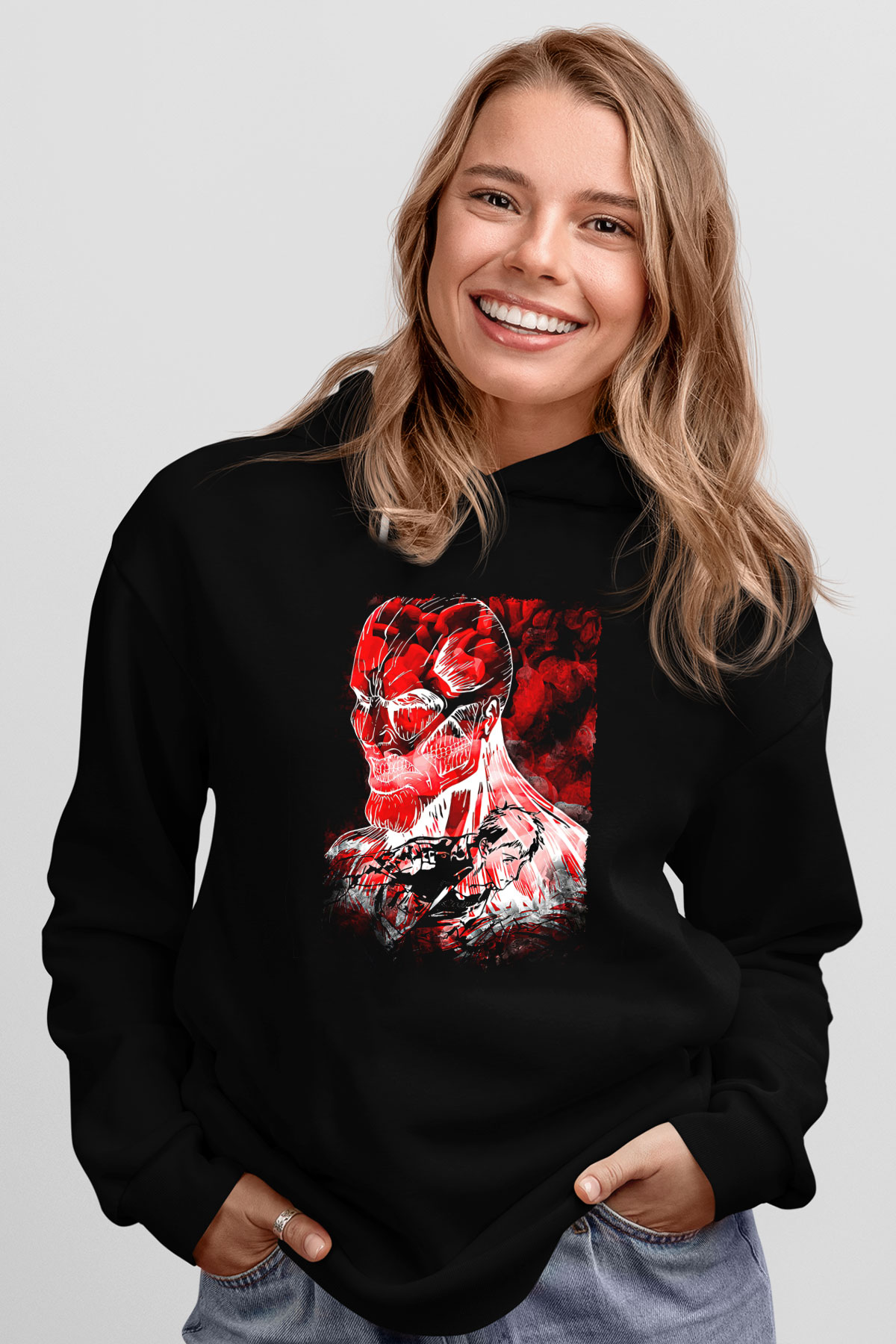 Attack On Titan Baskılı Unisex Siyah Hoodie