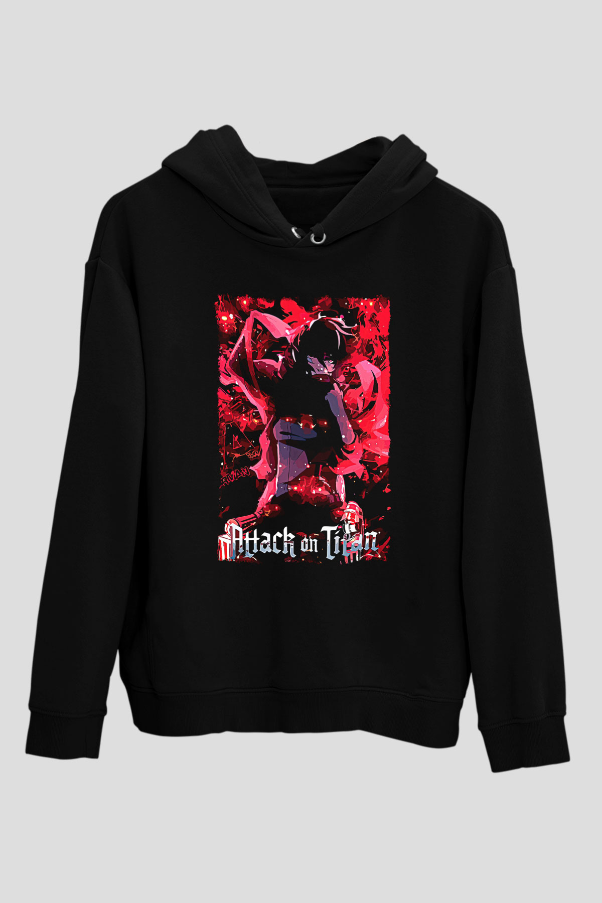 Attack On Titan Baskılı Unisex Siyah Hoodie
