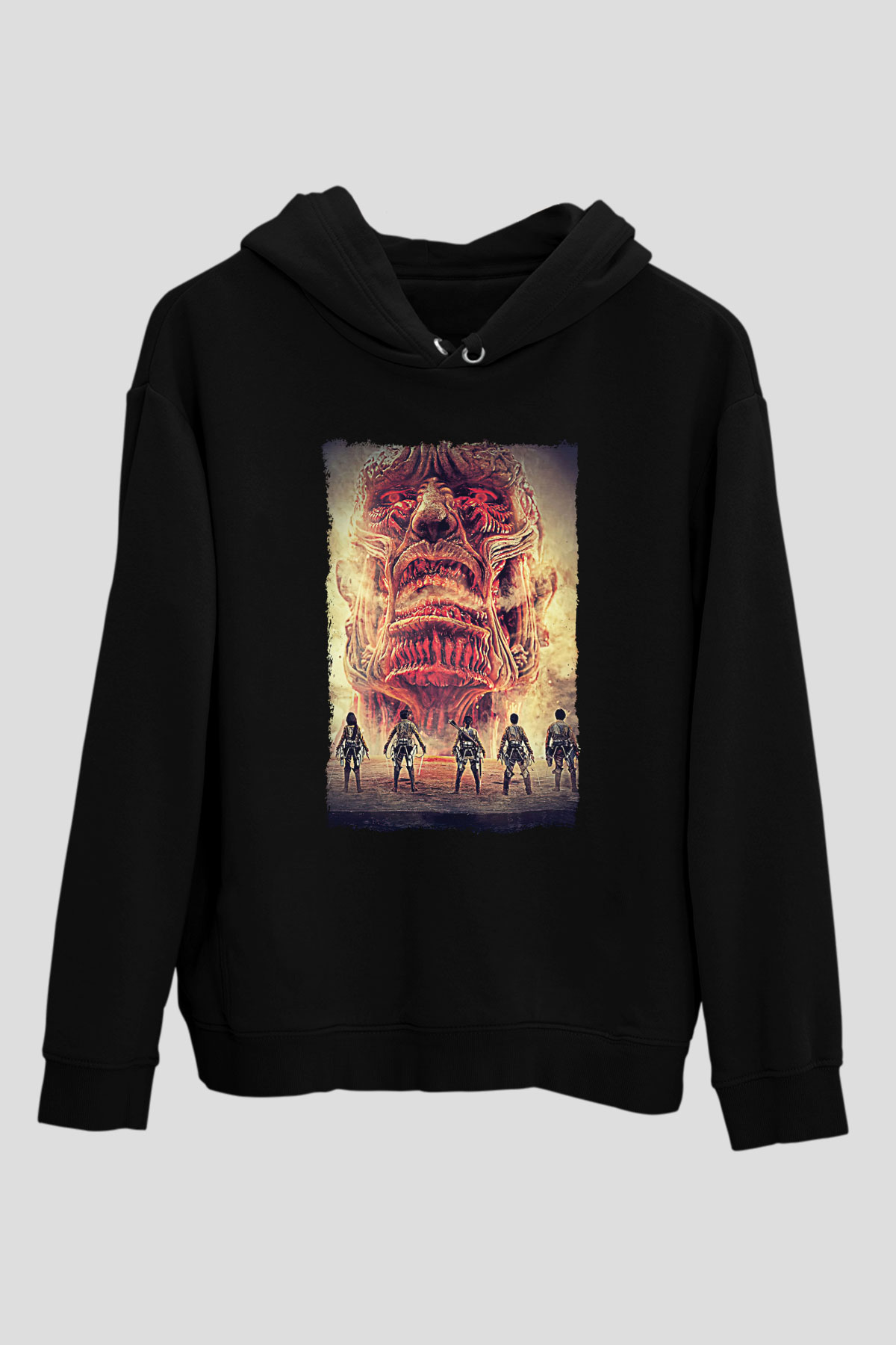 Attack On Titan Baskılı Unisex Siyah Hoodie