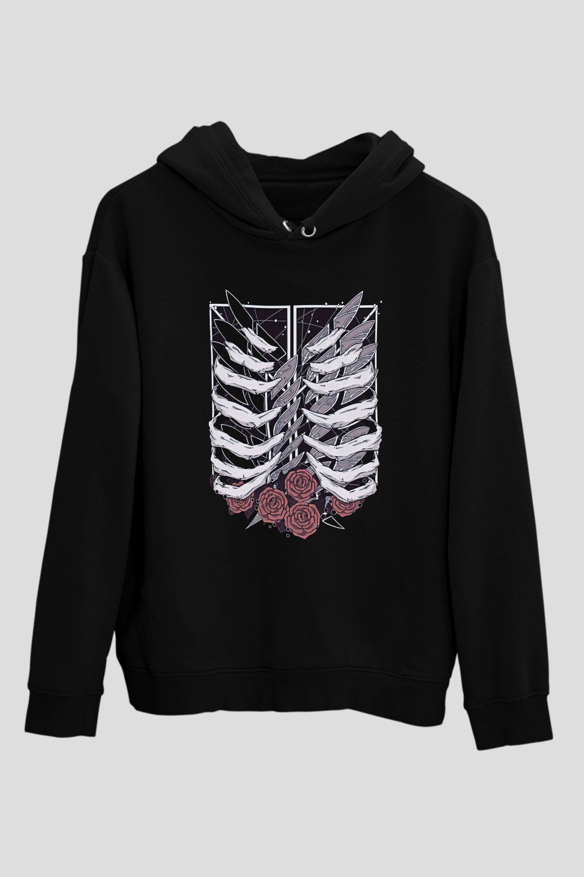 Attack On Titan Baskılı Unisex Siyah Hoodie
