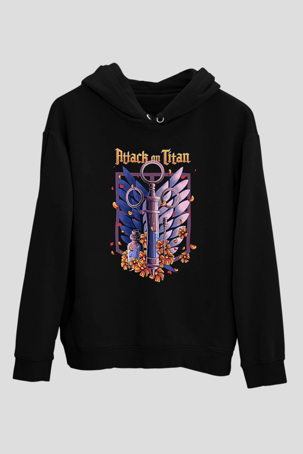 Attack On Titan Baskılı Unisex Siyah Hoodie