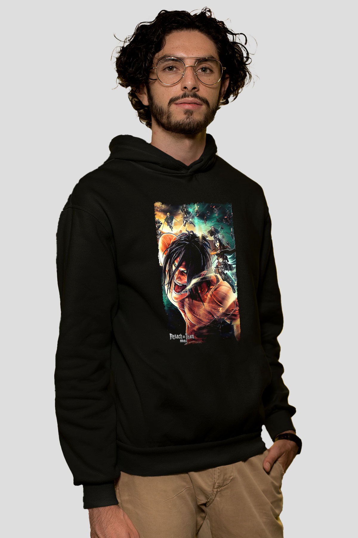 Attack On Titan Baskılı Unisex Siyah Hoodie