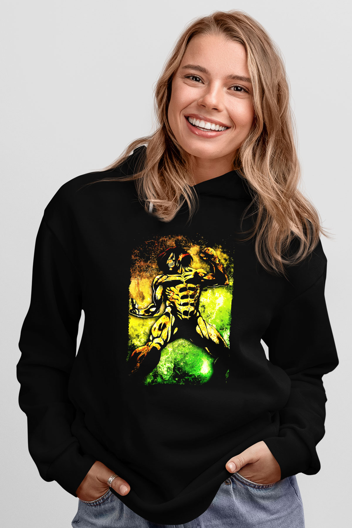 Attack On Titan Baskılı Unisex Siyah Hoodie