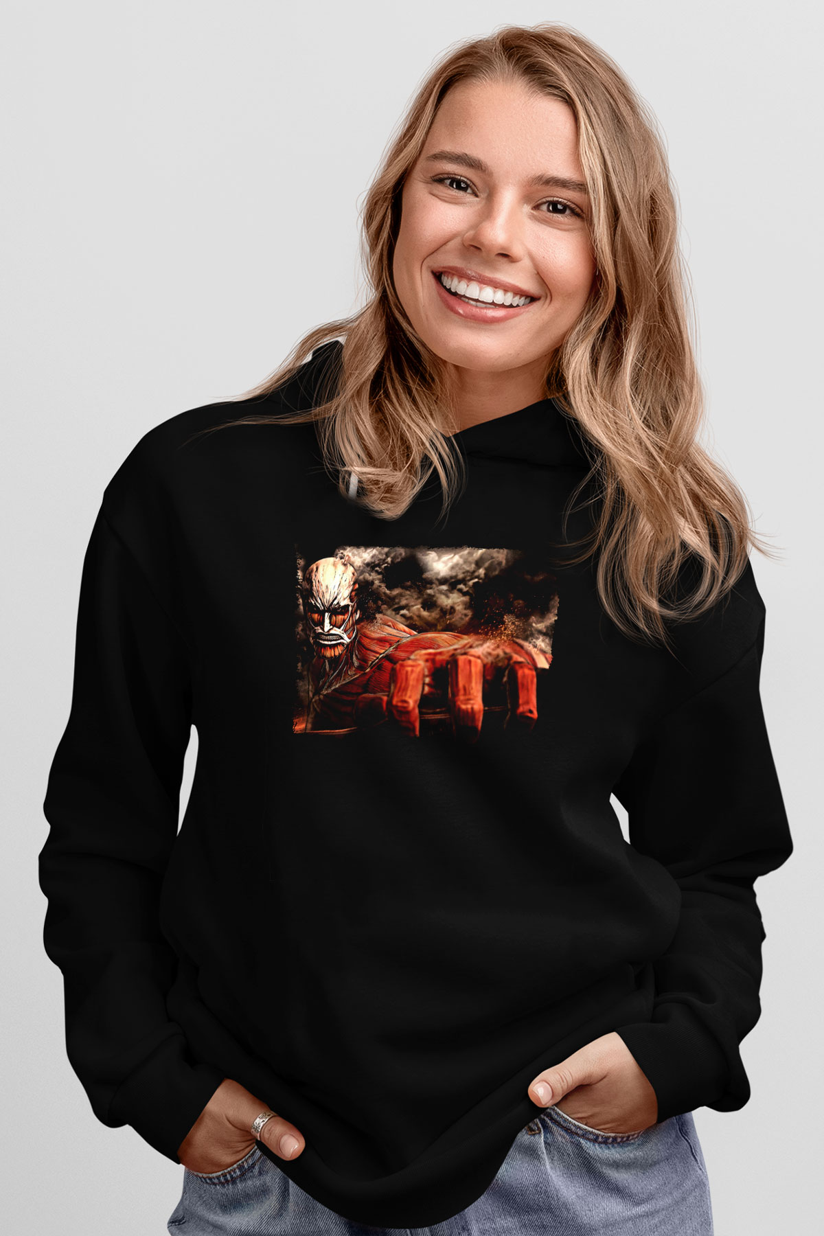Attack On Titan Baskılı Unisex Siyah Hoodie