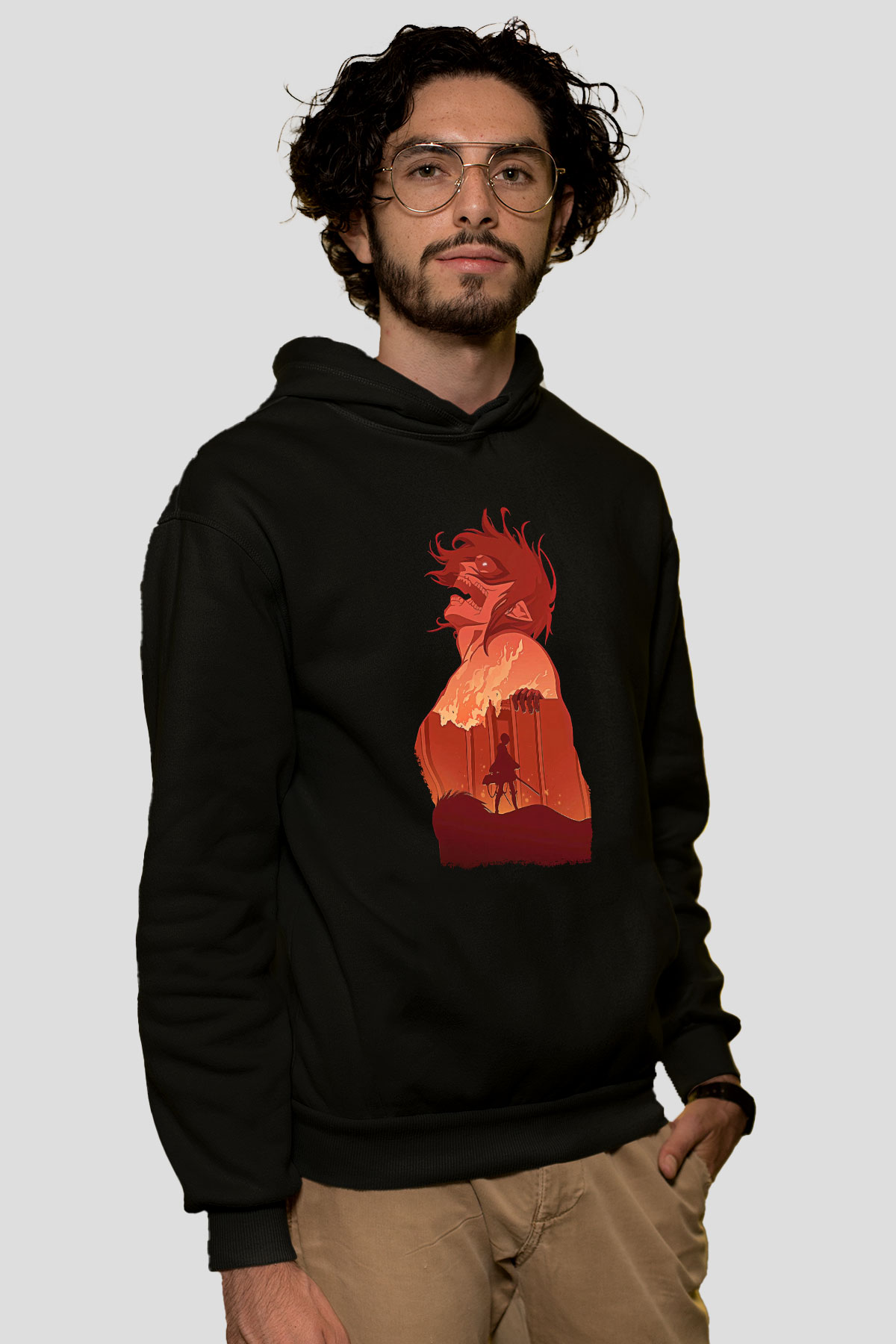 Attack On Titan Baskılı Unisex Siyah Hoodie