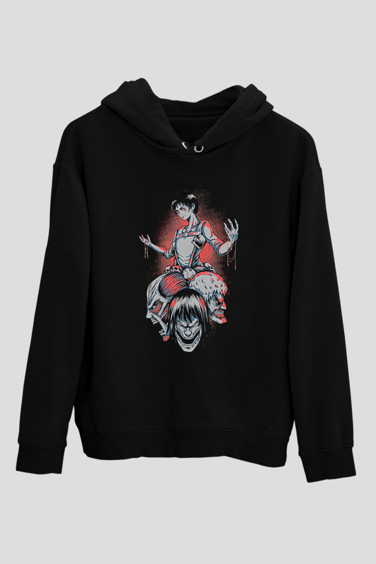 Attack On Titan Baskılı Unisex Siyah Hoodie
