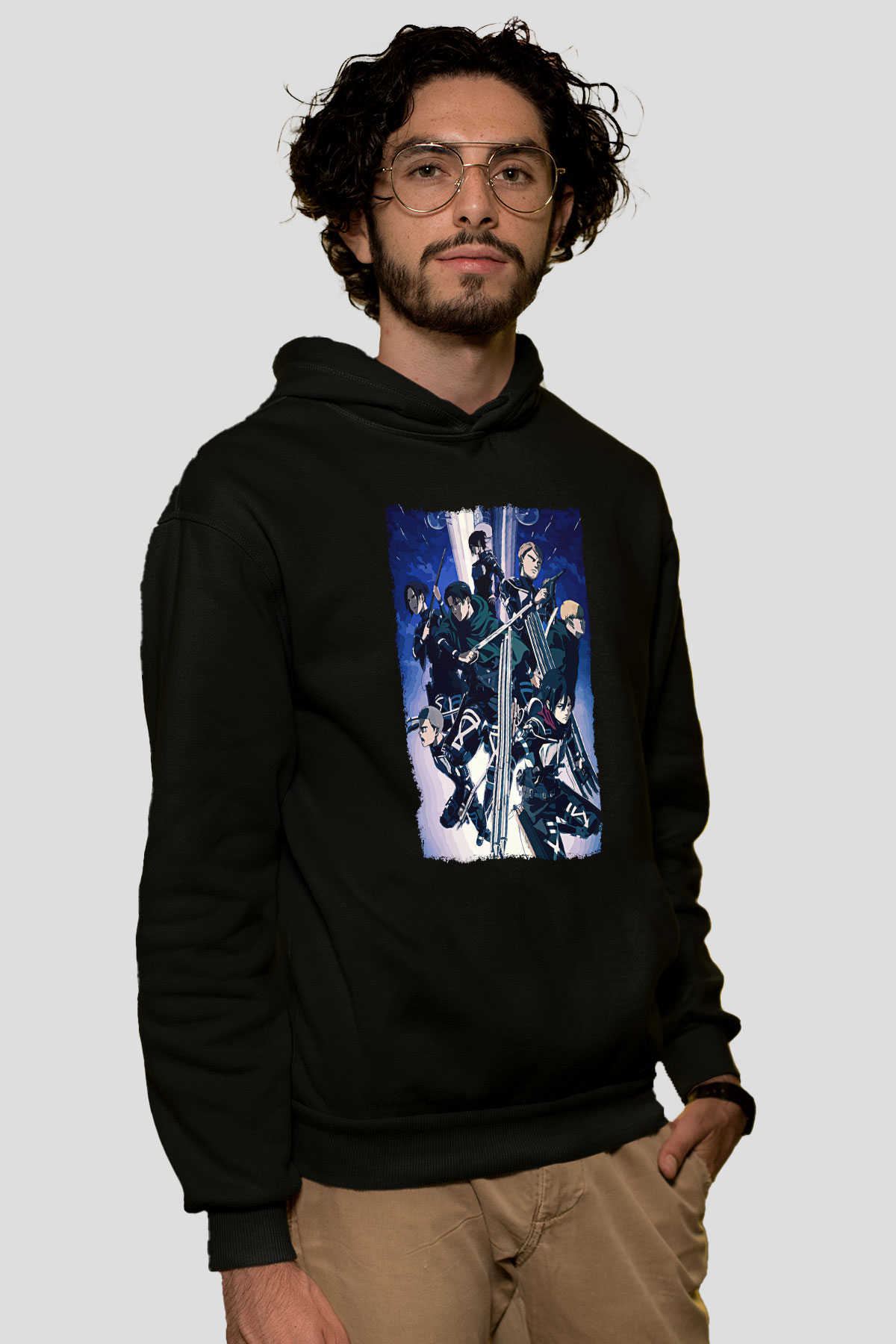 Attack On Titan Baskılı Unisex Siyah Hoodie