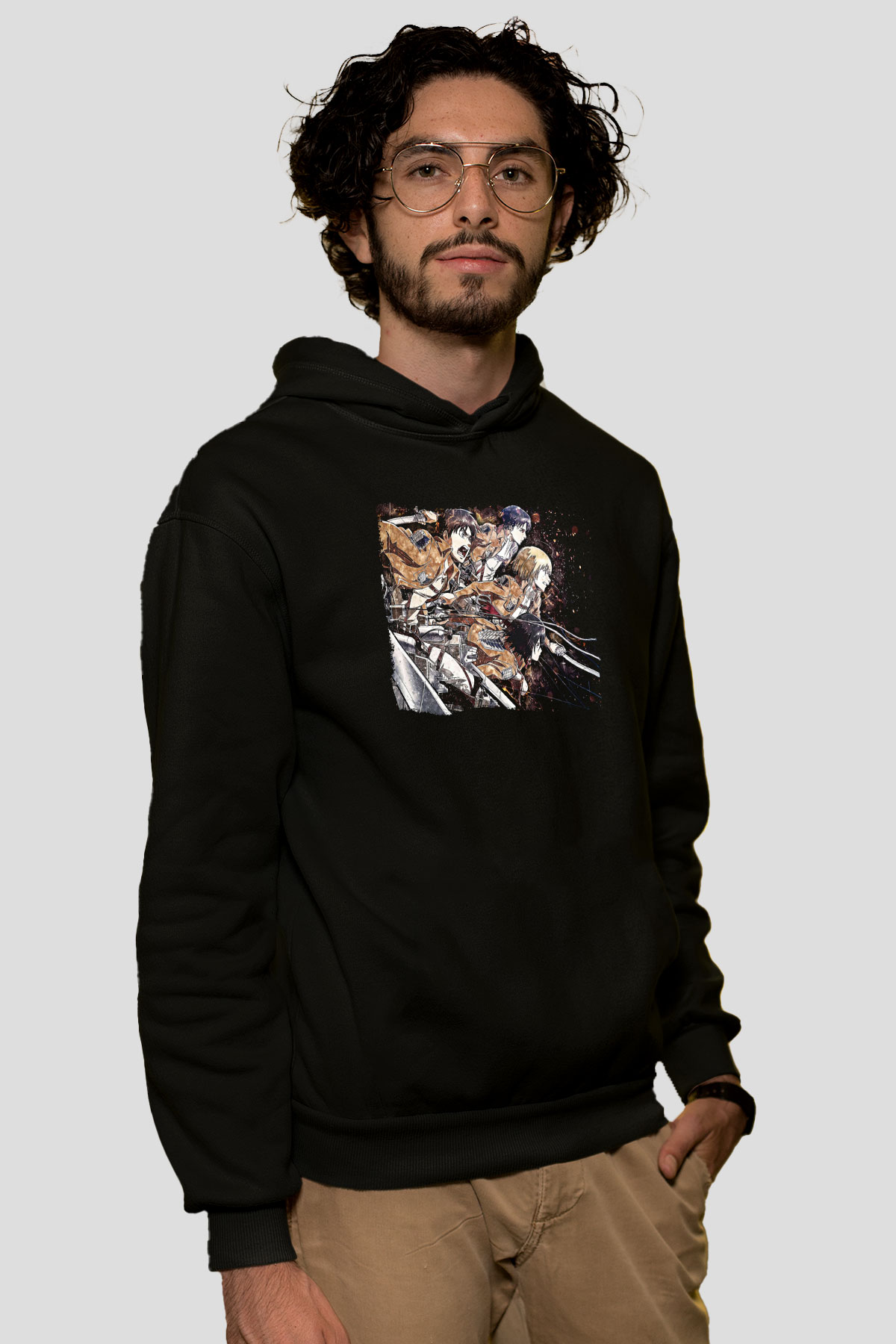 Attack On Titan Baskılı Unisex Siyah Hoodie