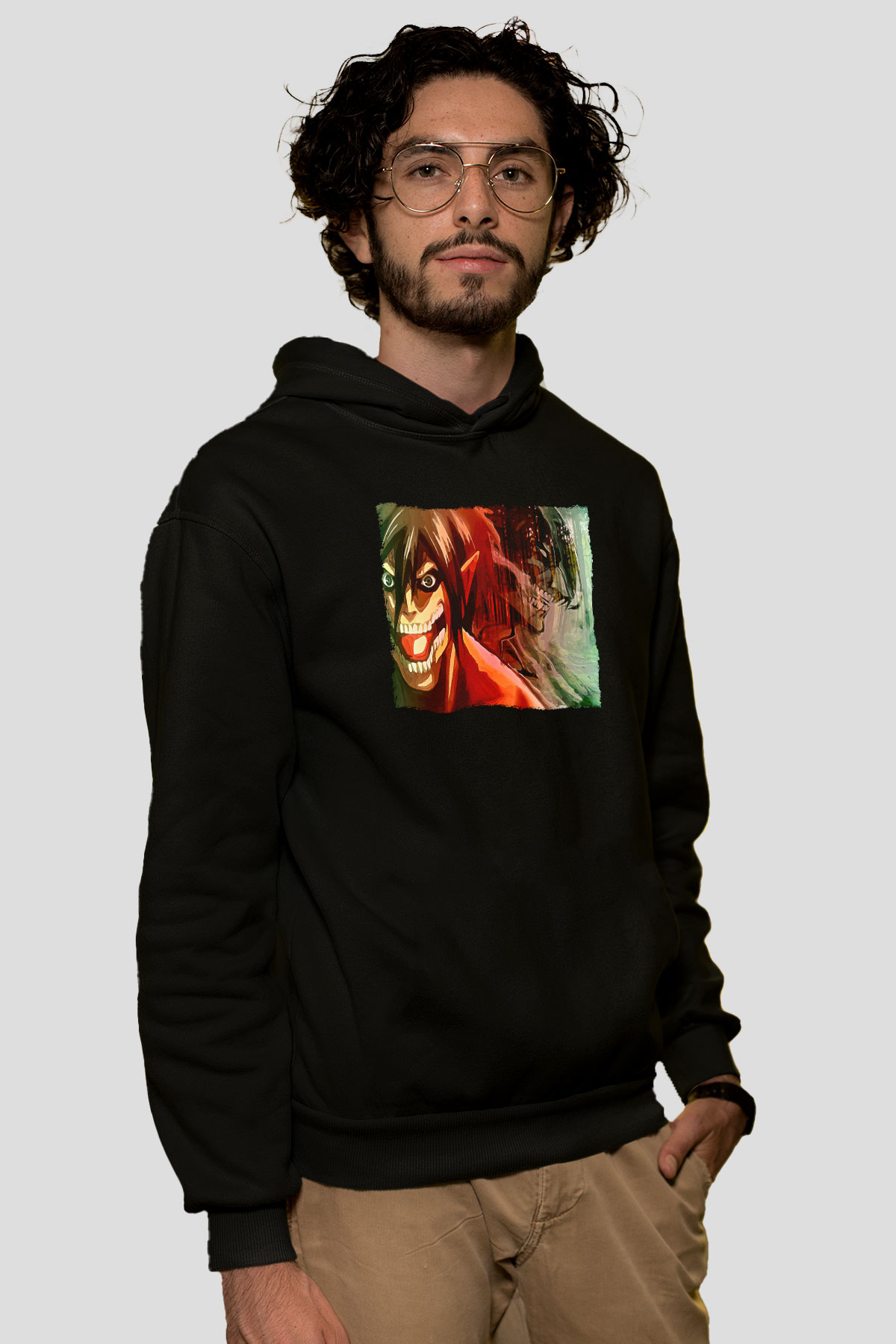 Attack On Titan Baskılı Unisex Siyah Hoodie