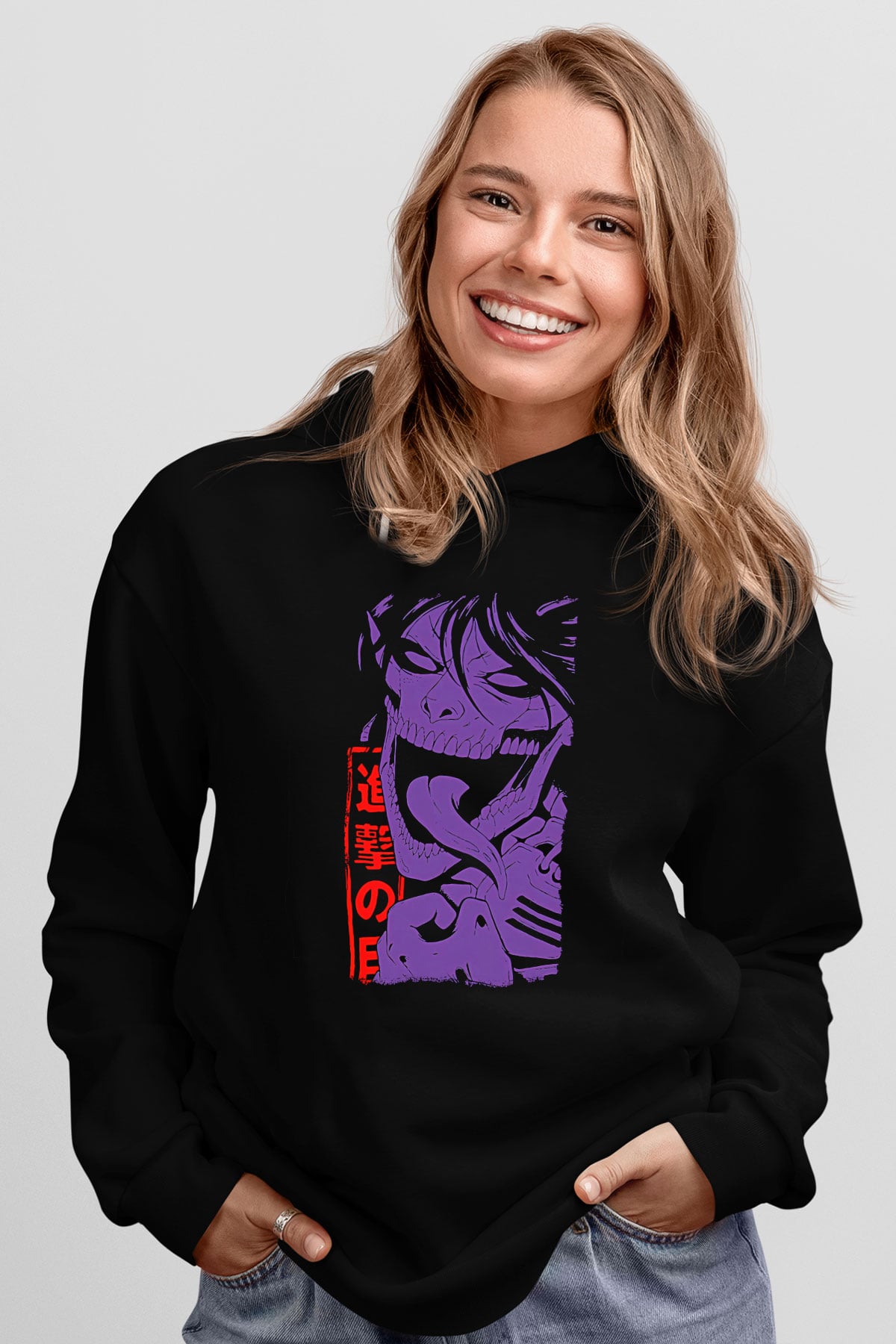 Attack On Titan Baskılı Unisex Siyah Hoodie