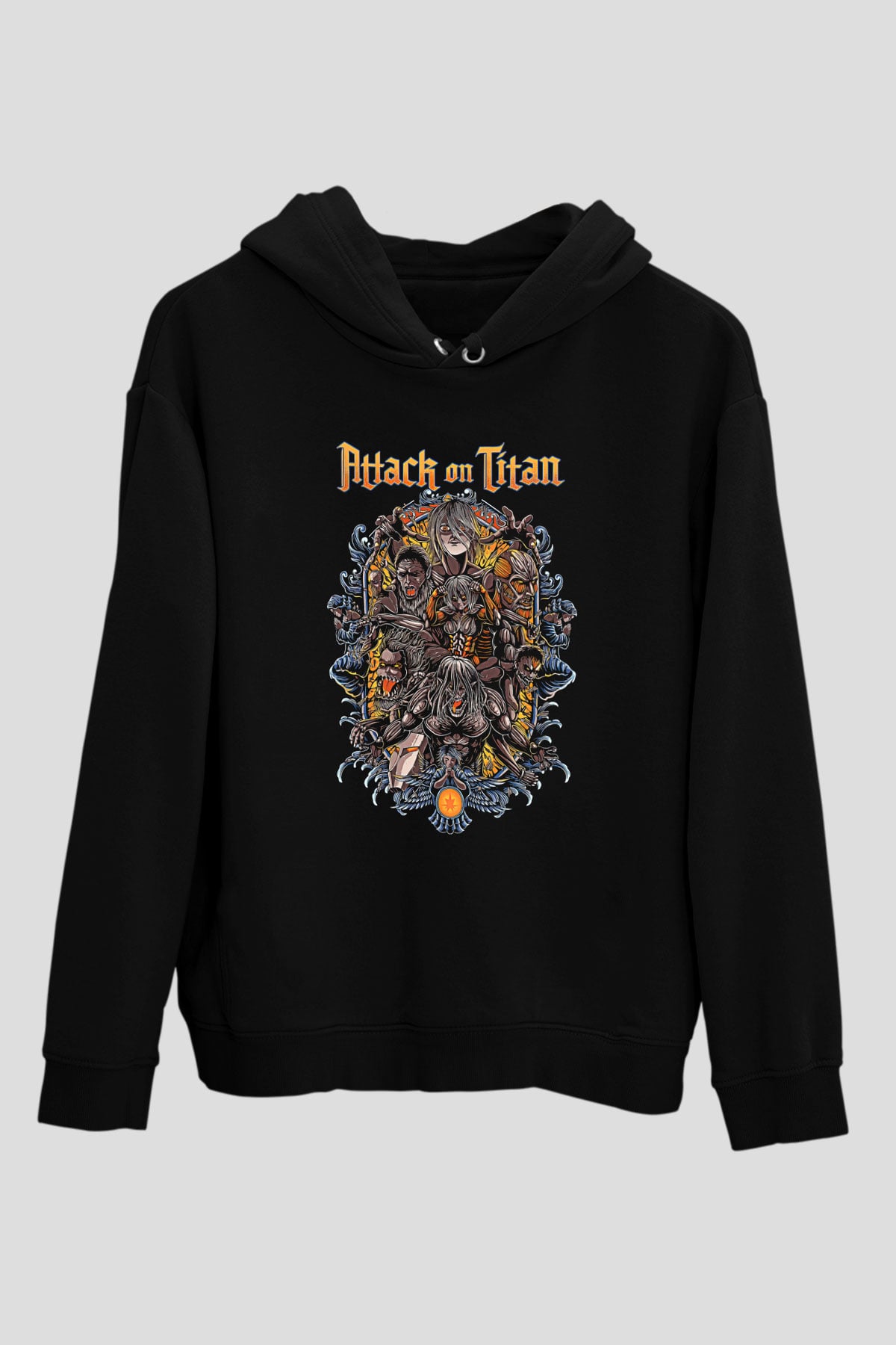 Attack On Titan Baskılı Unisex Siyah Hoodie