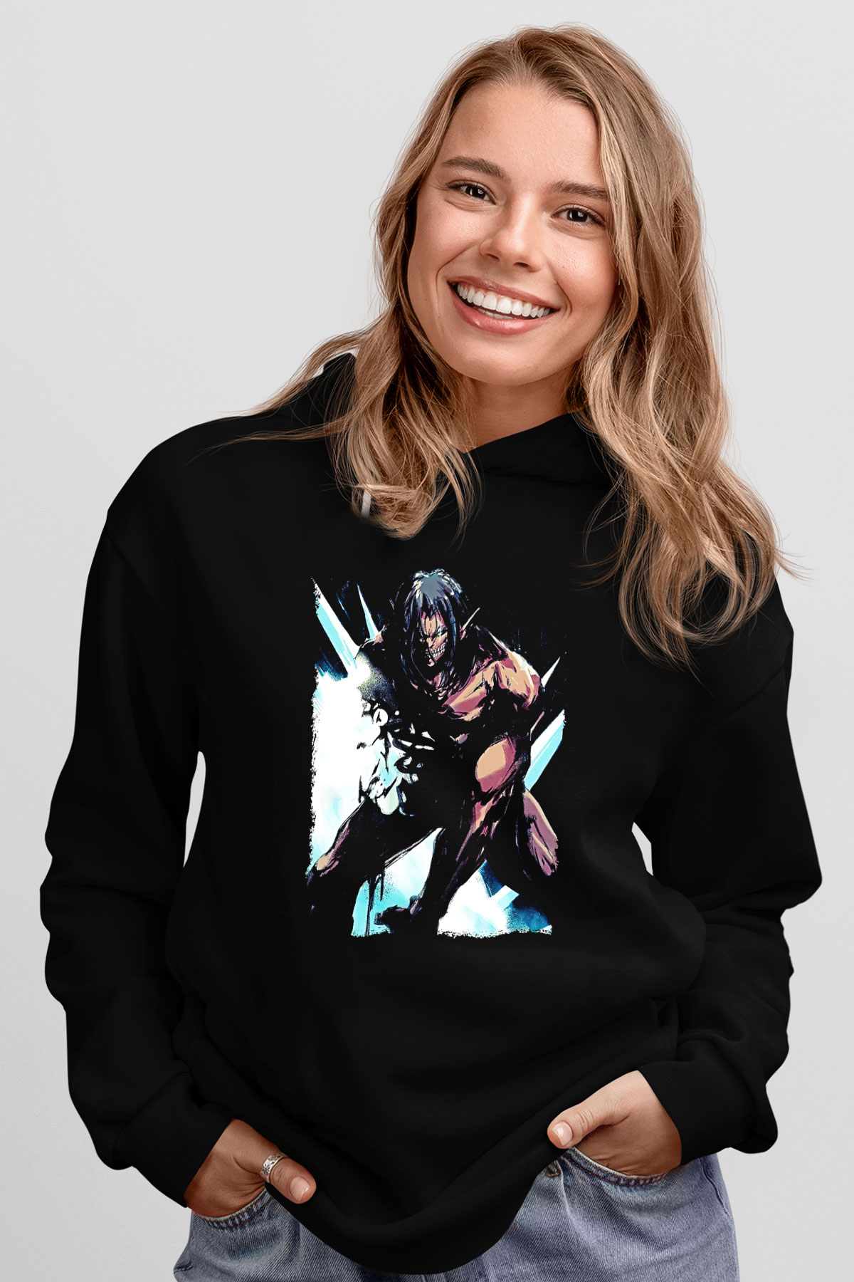 Attack On Titan Baskılı Unisex Siyah Hoodie
