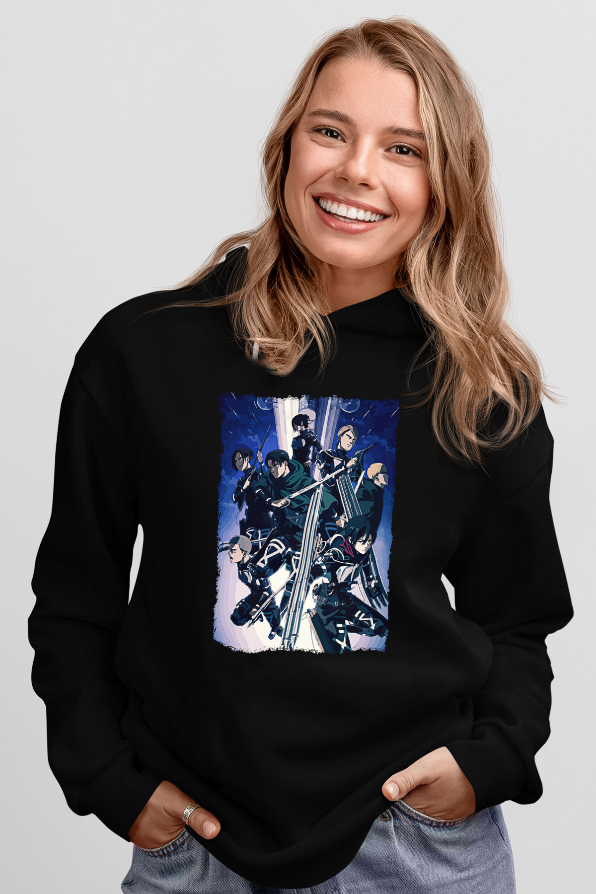 Attack On Titan Baskılı Unisex Siyah Hoodie