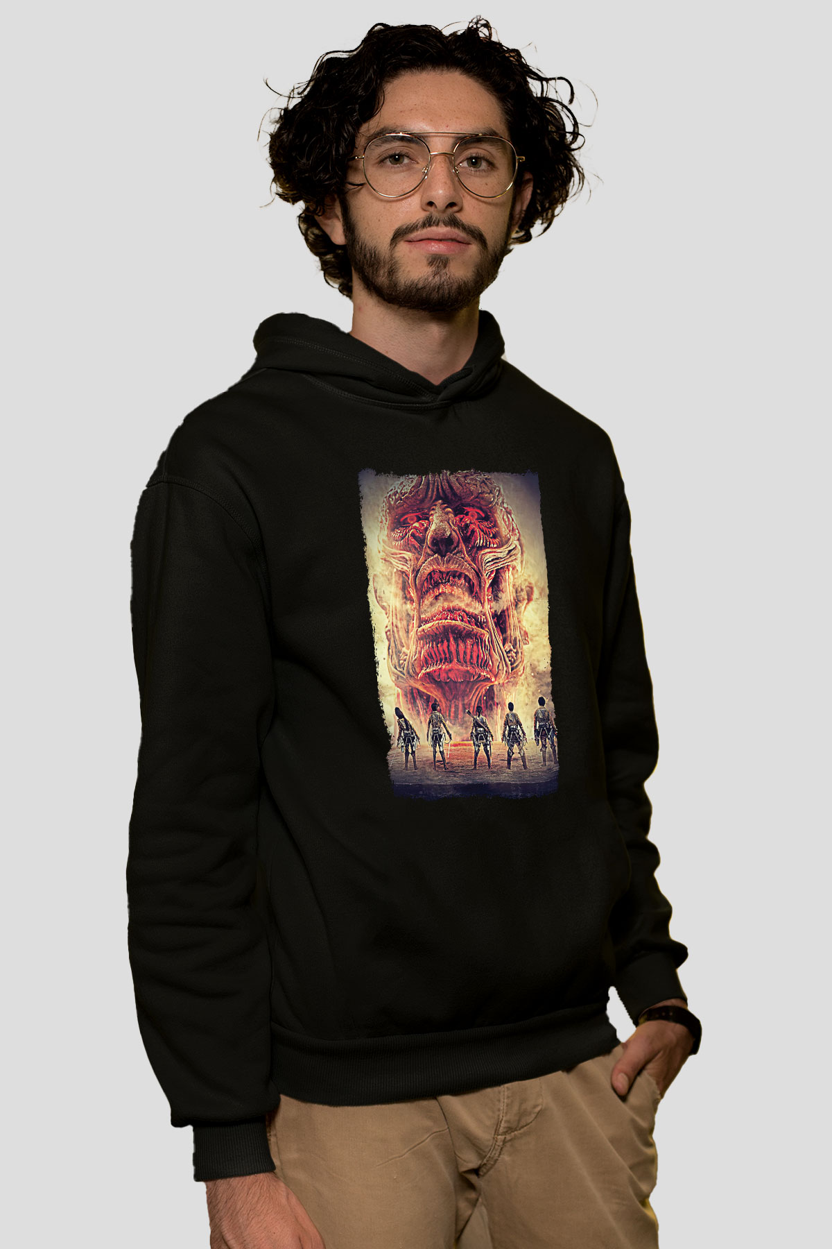 Attack On Titan Baskılı Unisex Siyah Hoodie