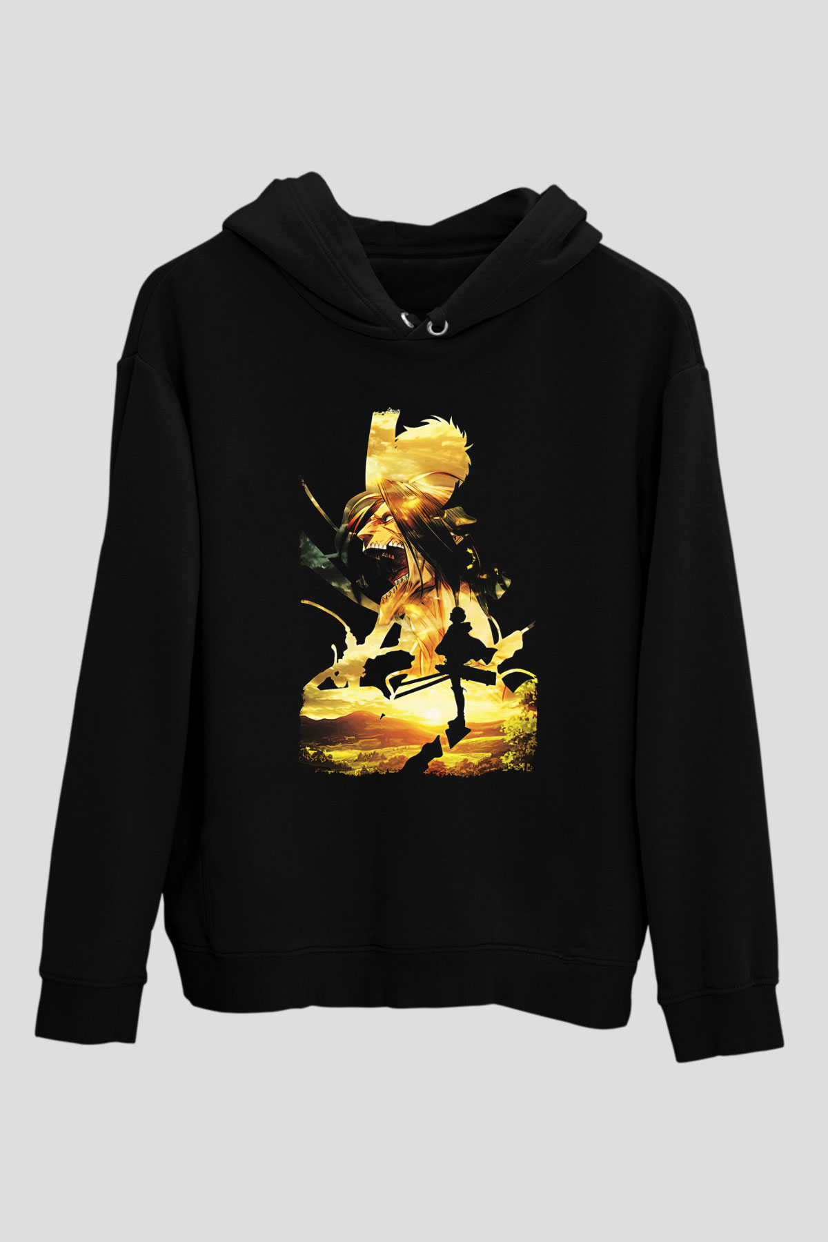 Attack On Titan Baskılı Unisex Siyah Hoodie
