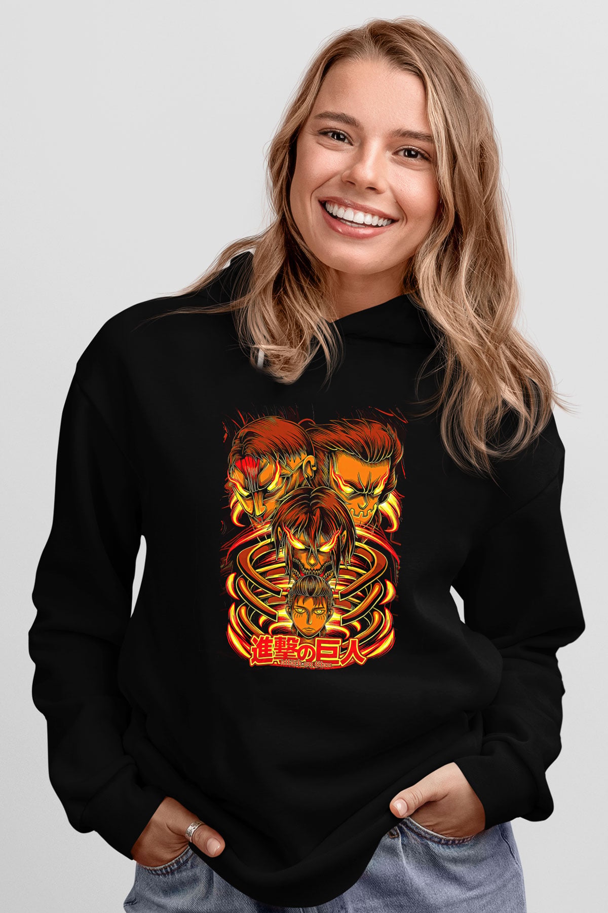 Attack On Titan Baskılı Unisex Siyah Hoodie