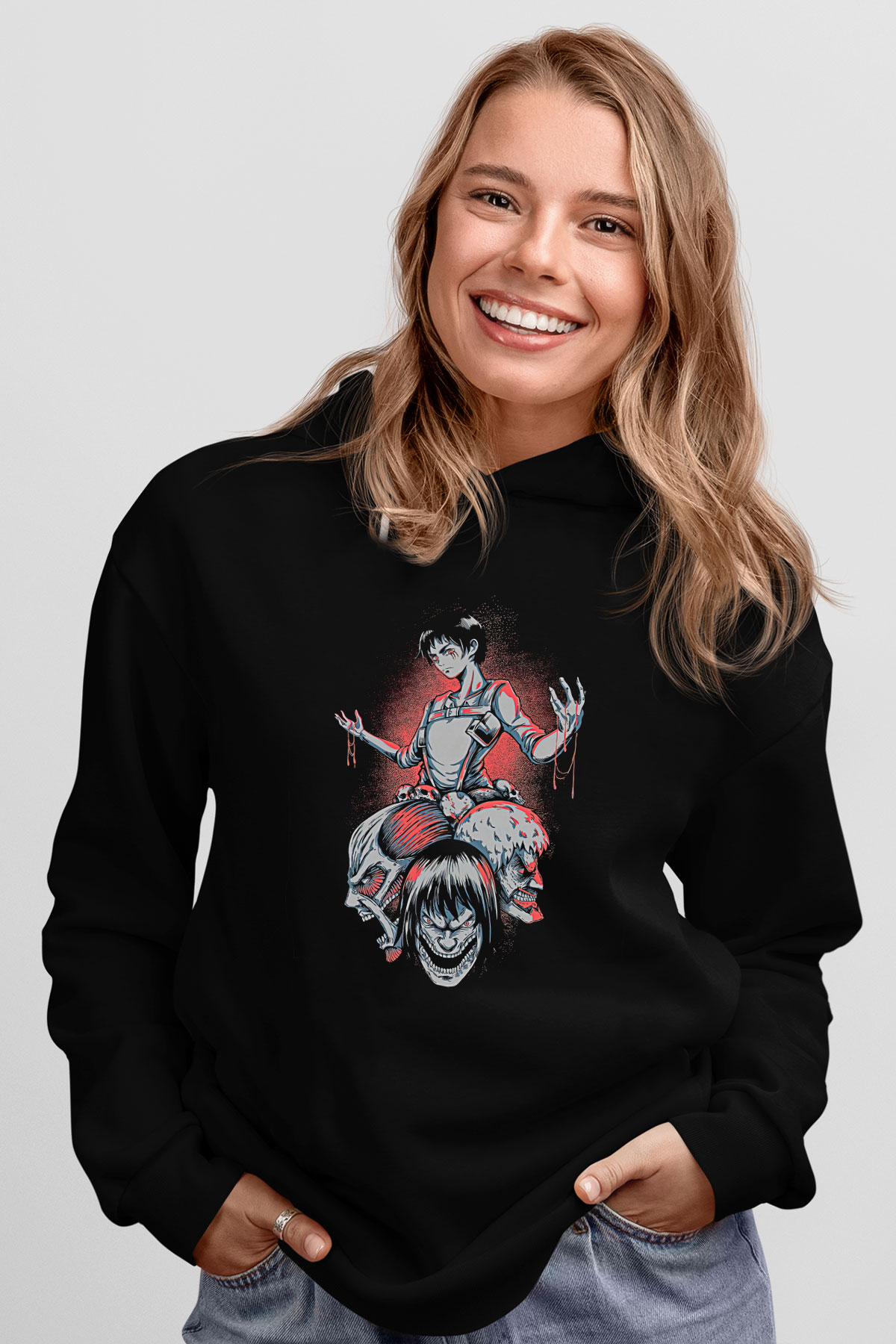 Attack On Titan Baskılı Unisex Siyah Hoodie
