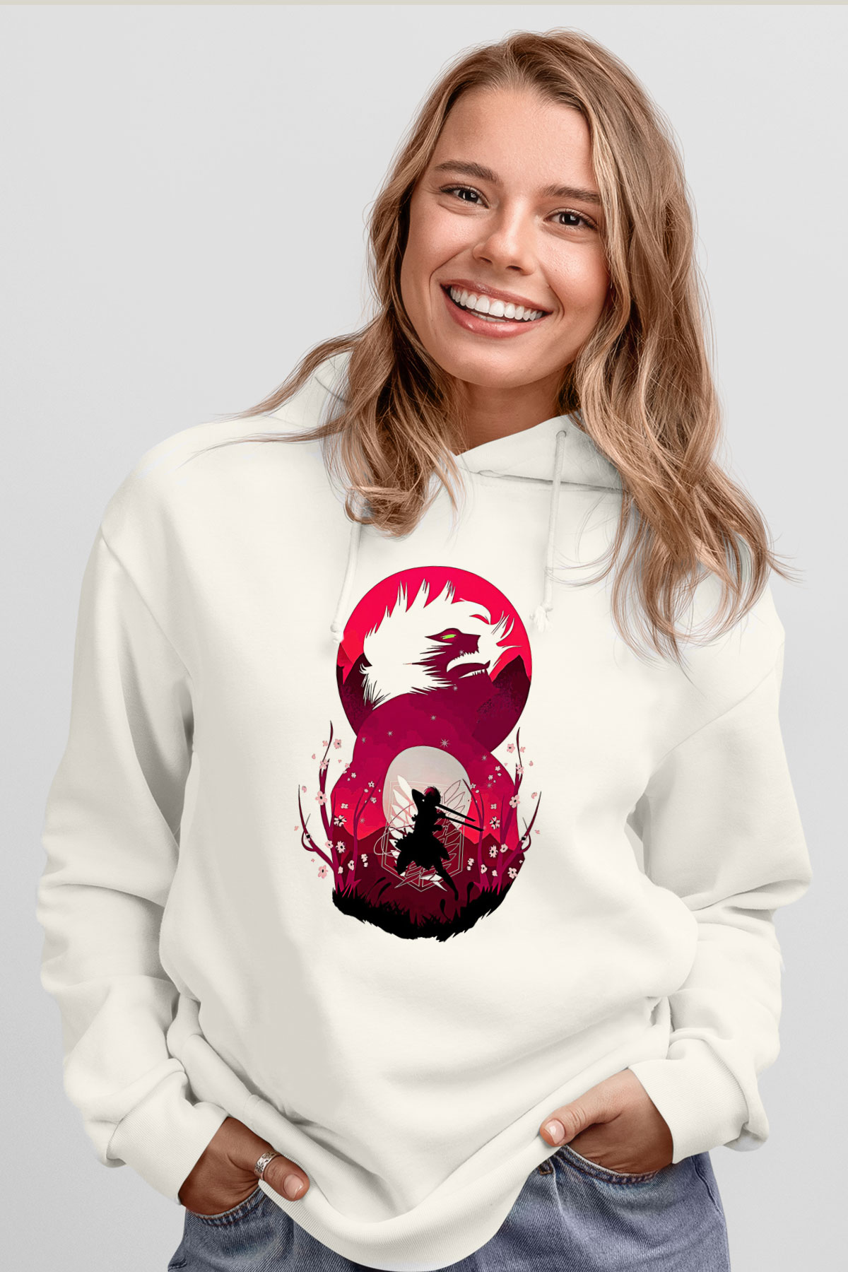 Attack On Titan Baskılı Unisex Siyah Hoodie