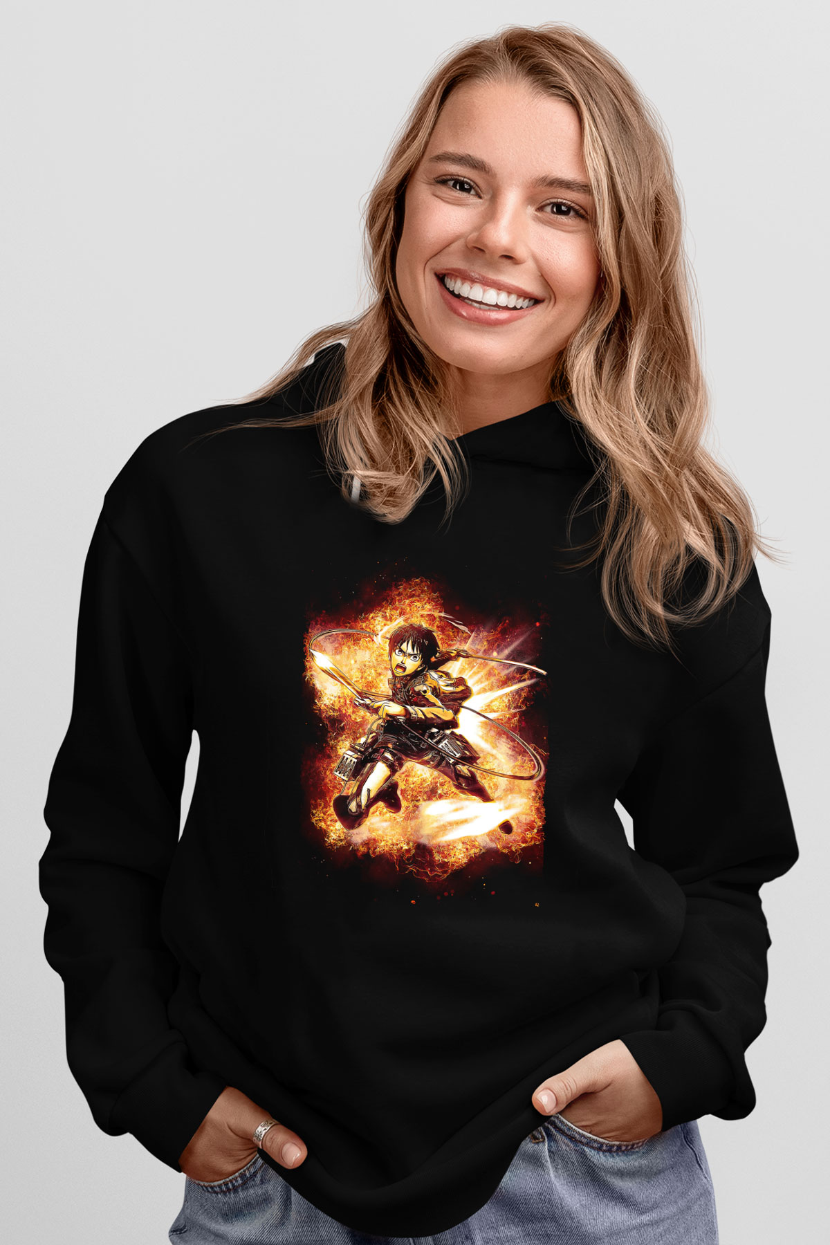 Attack On Titan Baskılı Unisex Siyah Hoodie