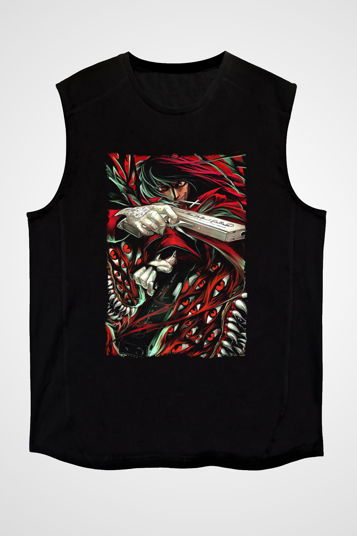 Attack On Titan Baskılı Unisex Siyah Kolsuz Tişört - Tshirt