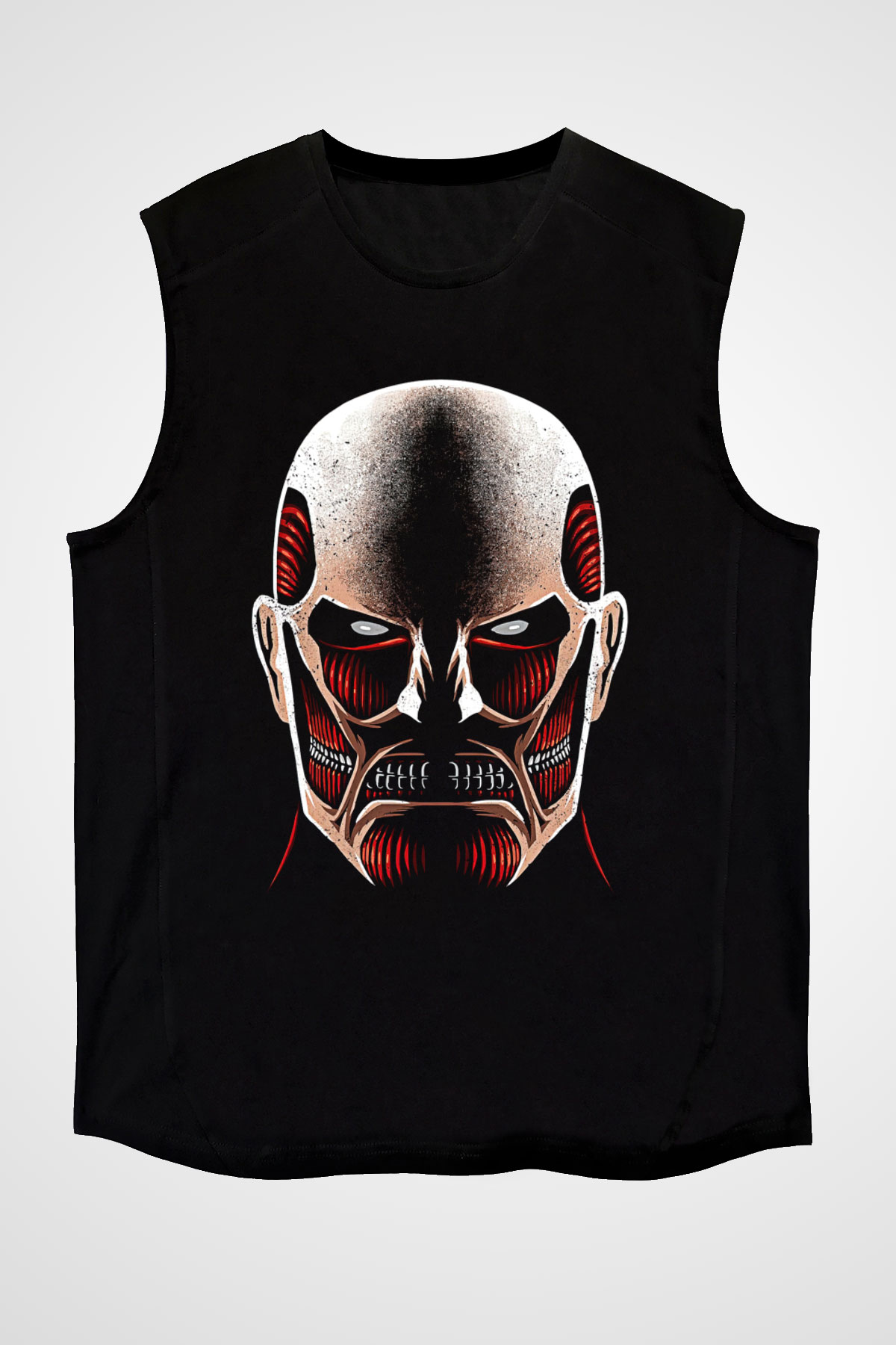Attack On Titan Baskılı Unisex Siyah Kolsuz Tişört - Tshirt