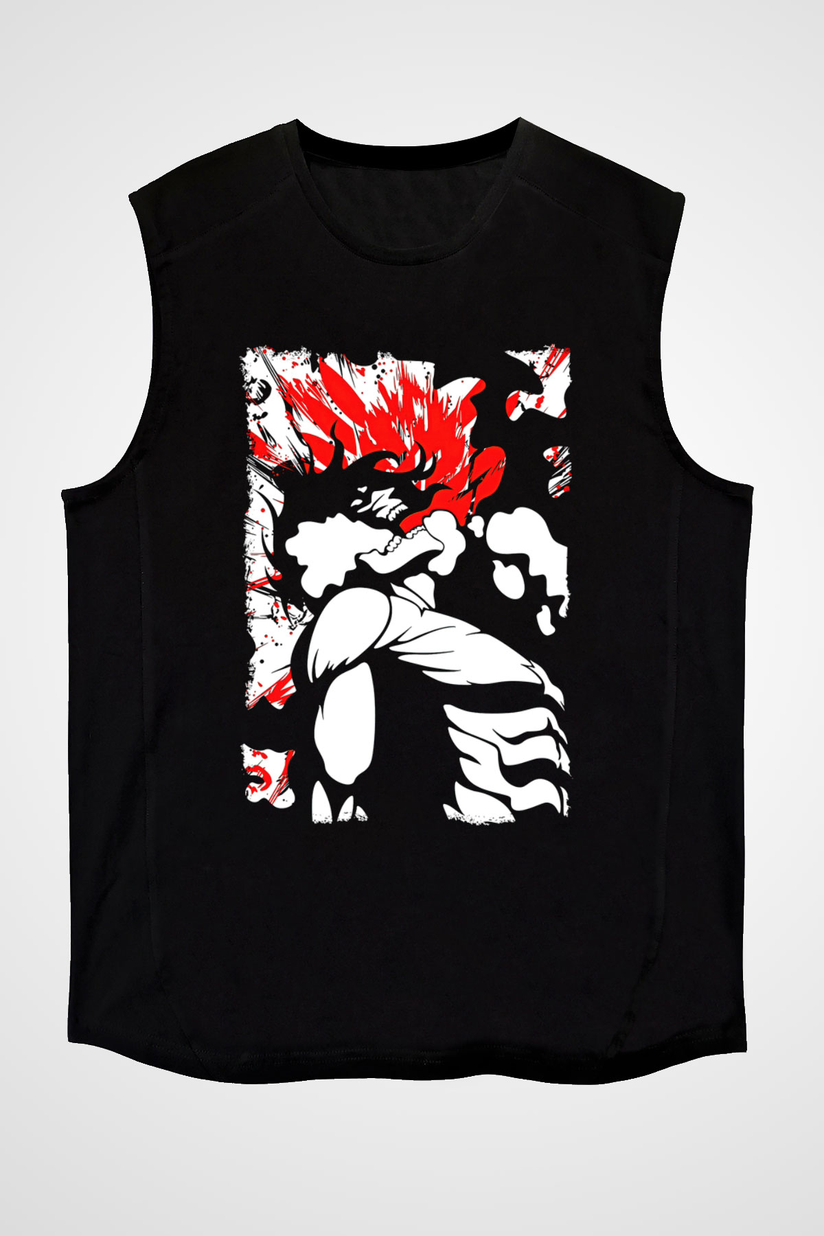 Attack On Titan Baskılı Unisex Siyah Kolsuz Tişört - Tshirt
