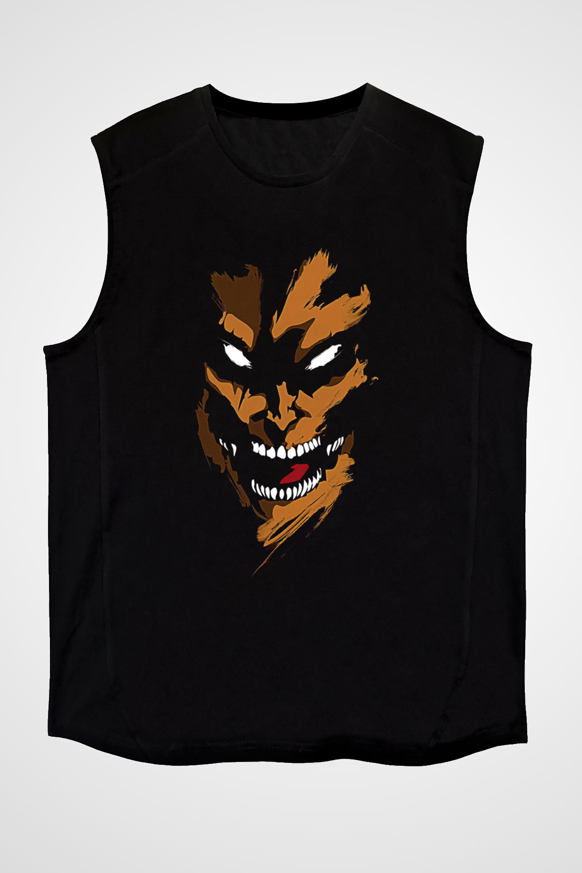 Attack On Titan Baskılı Unisex Siyah Kolsuz Tişört - Tshirt