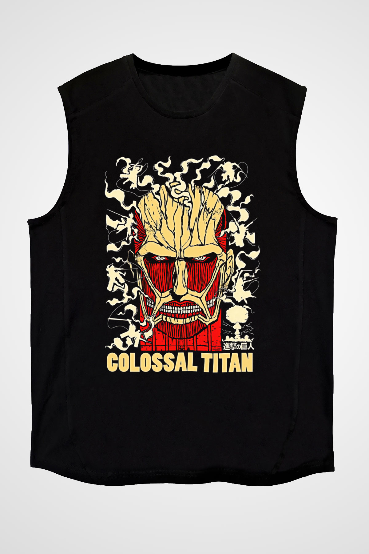 Attack On Titan Baskılı Unisex Siyah Kolsuz Tişört - Tshirt