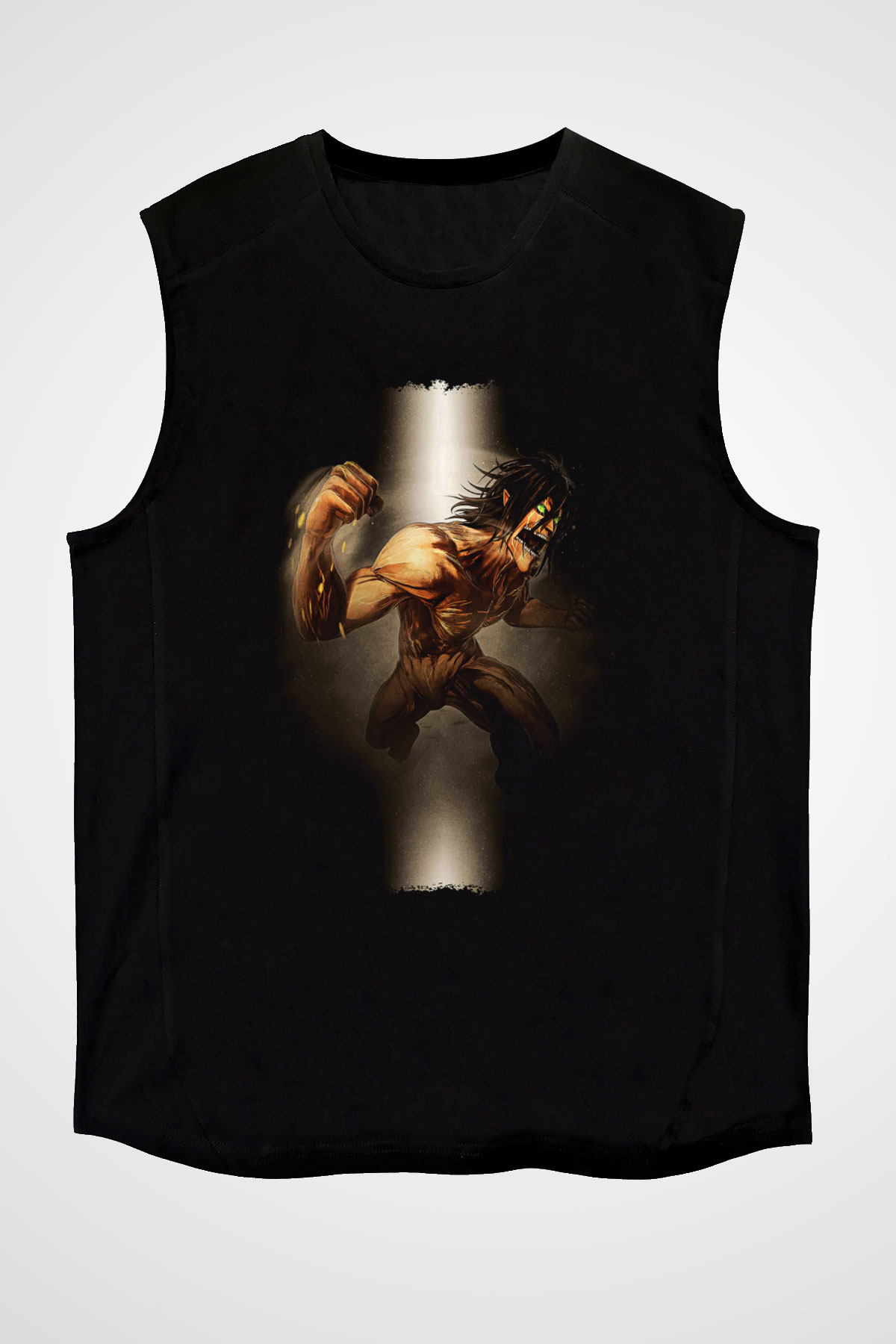 Attack On Titan Baskılı Unisex Siyah Kolsuz Tişört - Tshirt