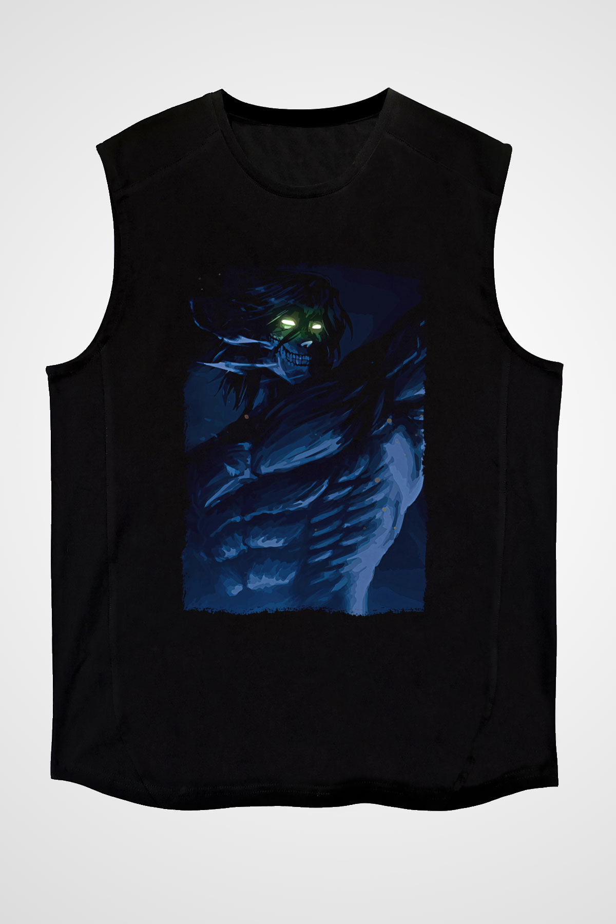 Attack On Titan Baskılı Unisex Siyah Kolsuz Tişört - Tshirt