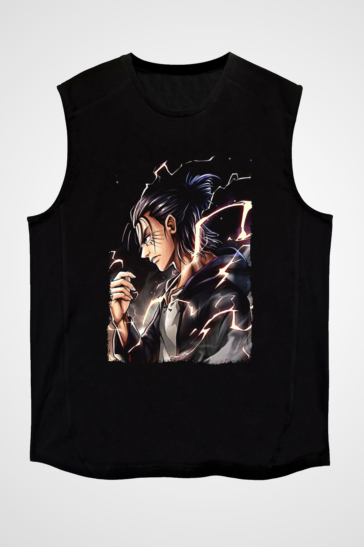 Attack On Titan Baskılı Unisex Siyah Kolsuz Tişört - Tshirt