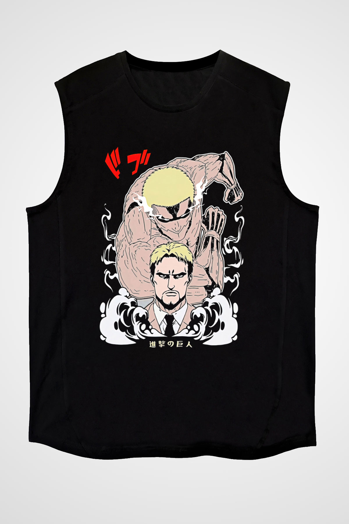 Attack On Titan Baskılı Unisex Siyah Kolsuz Tişört - Tshirt
