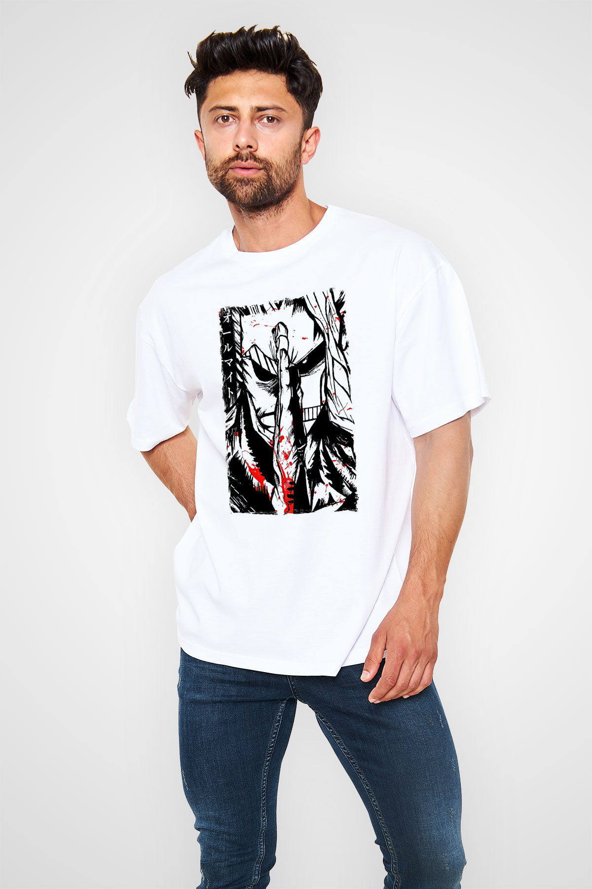 Attack On Titan Baskılı Unisex Siyah Oversize Tişört - Tshirt