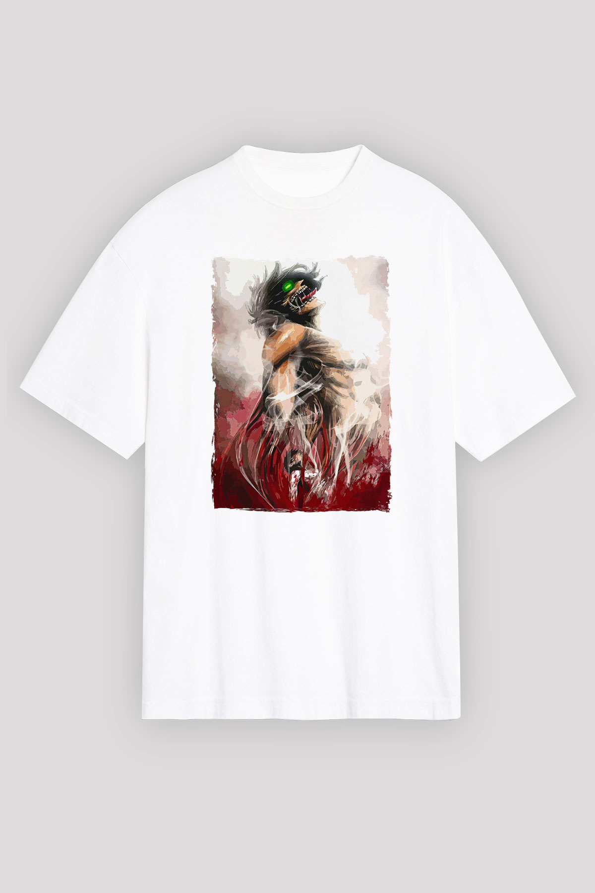 Attack On Titan Baskılı Unisex Siyah Oversize Tişört - Tshirt