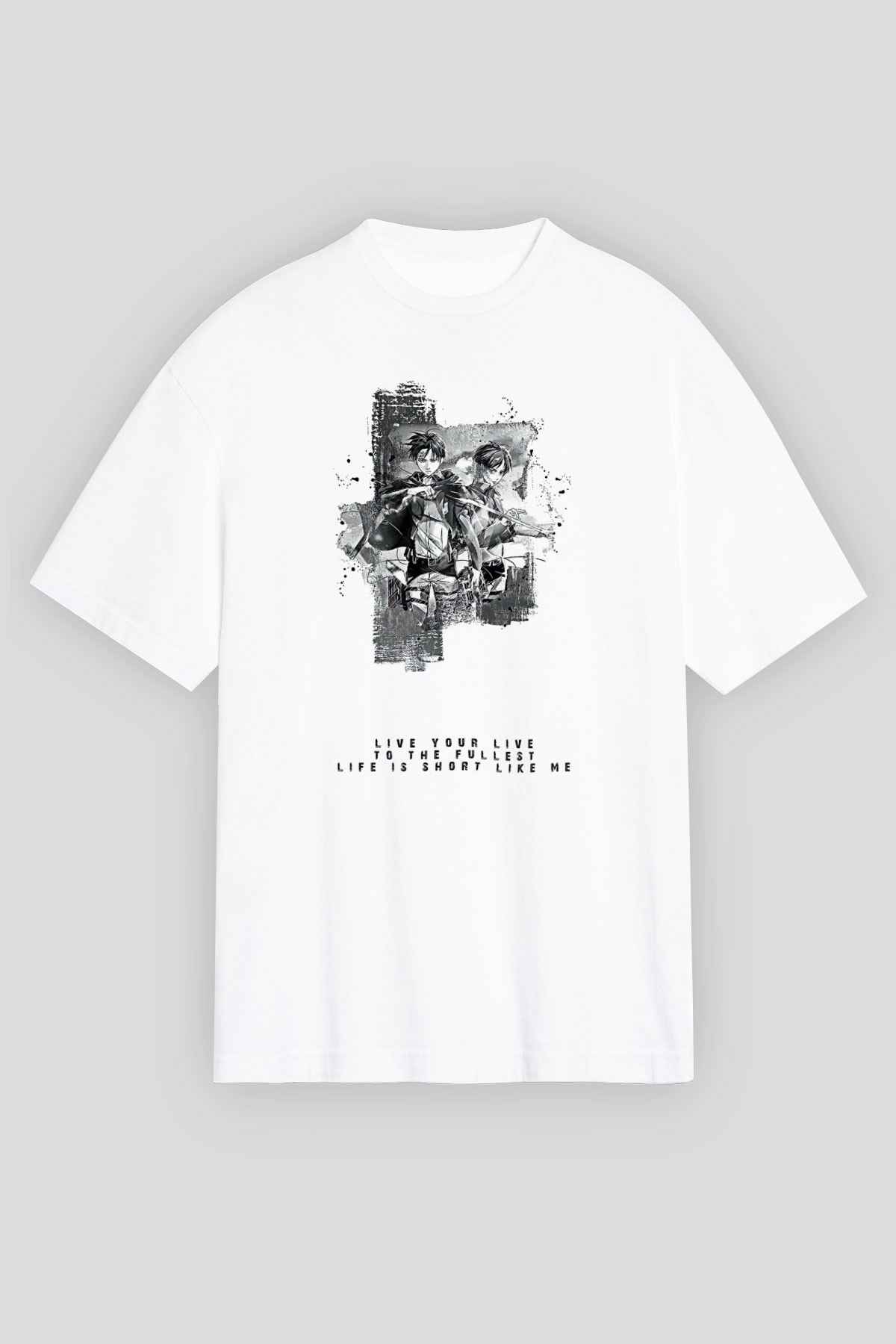 Attack On Titan Baskılı Unisex Siyah Oversize Tişört - Tshirt