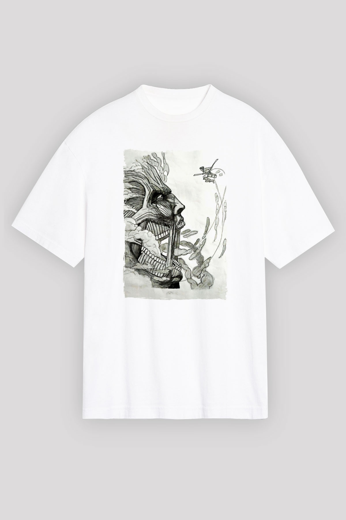 Attack On Titan Baskılı Unisex Siyah Oversize Tişört - Tshirt