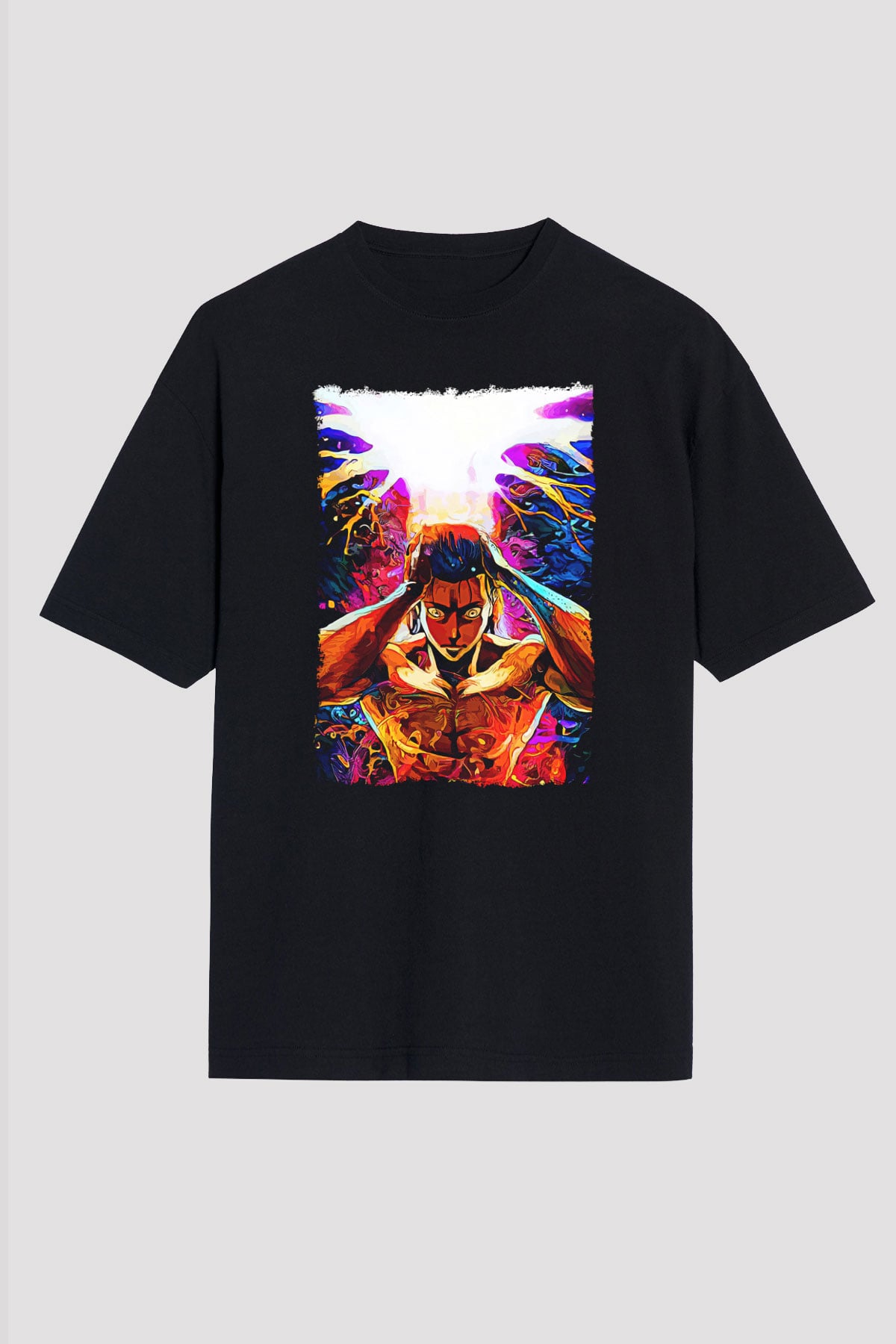 Attack On Titan Baskılı Unisex Siyah Oversize Tişört - Tshirt