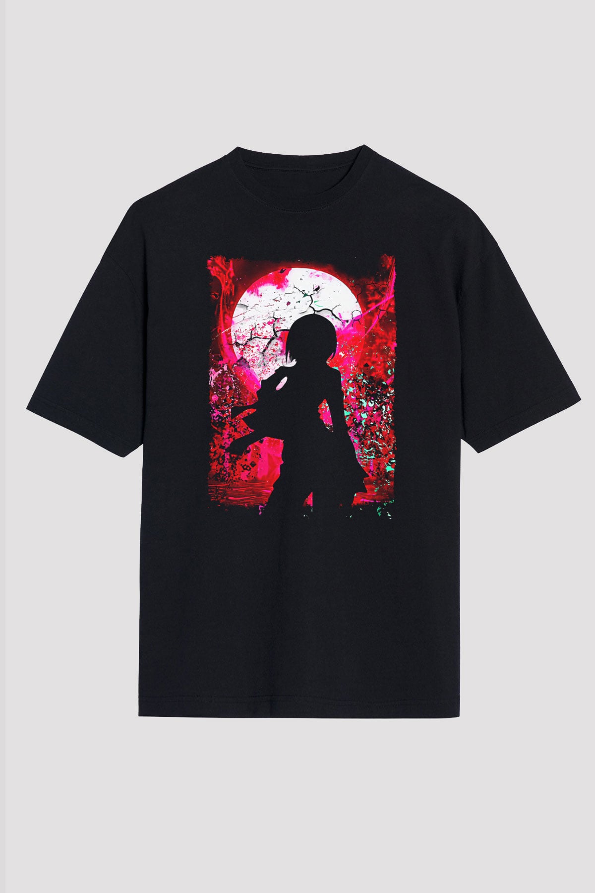Attack On Titan Baskılı Unisex Siyah Oversize Tişört - Tshirt
