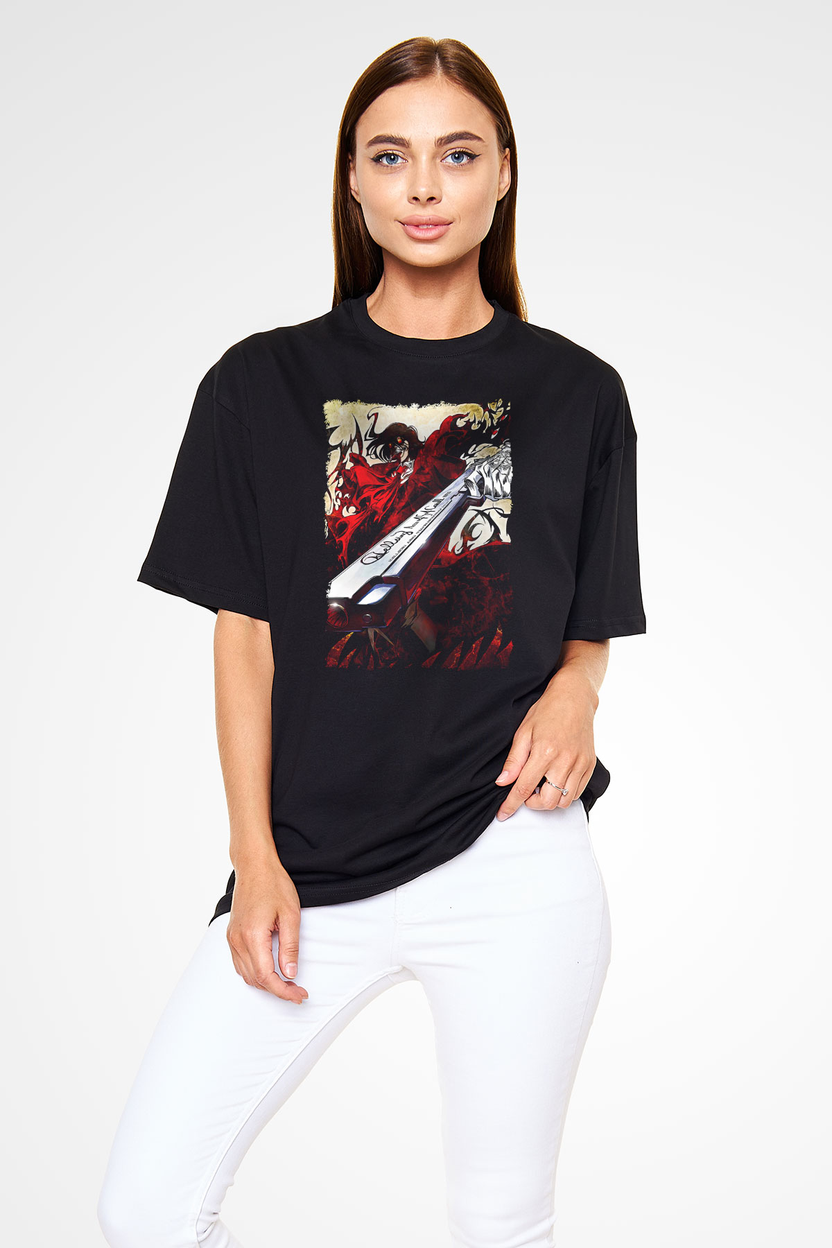 Attack On Titan Baskılı Unisex Siyah Oversize Tişört - Tshirt