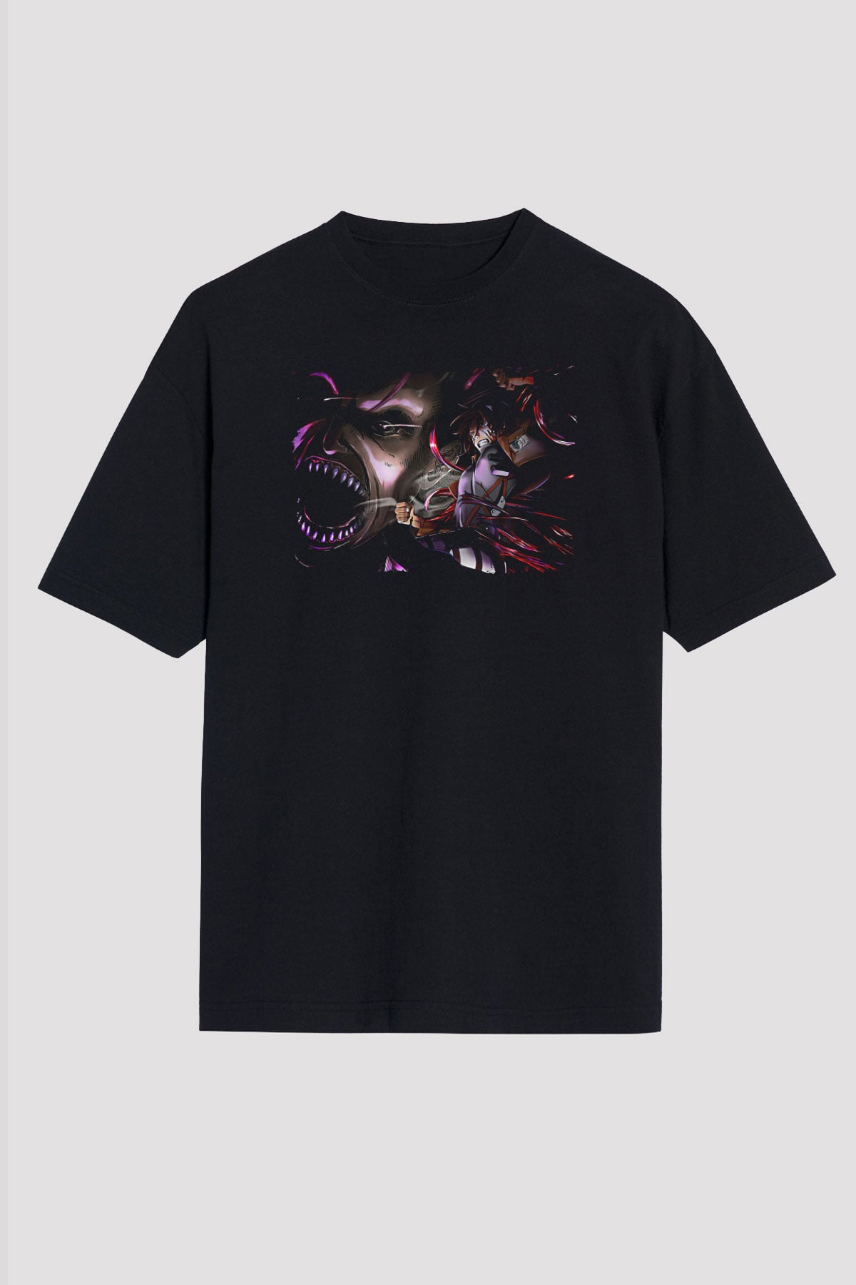 Attack On Titan Baskılı Unisex Siyah Oversize Tişört - Tshirt