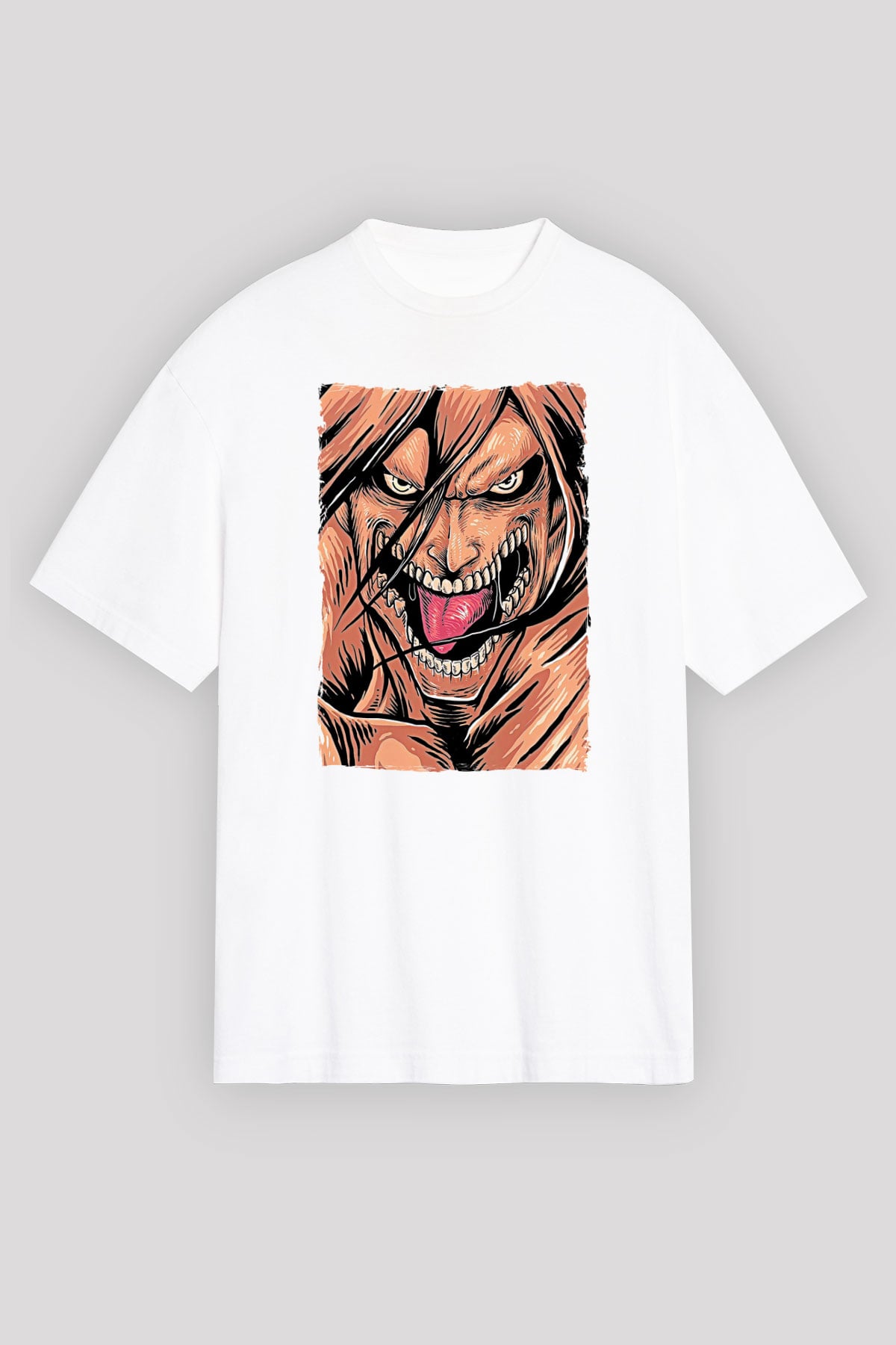 Attack On Titan Baskılı Unisex Siyah Oversize Tişört - Tshirt