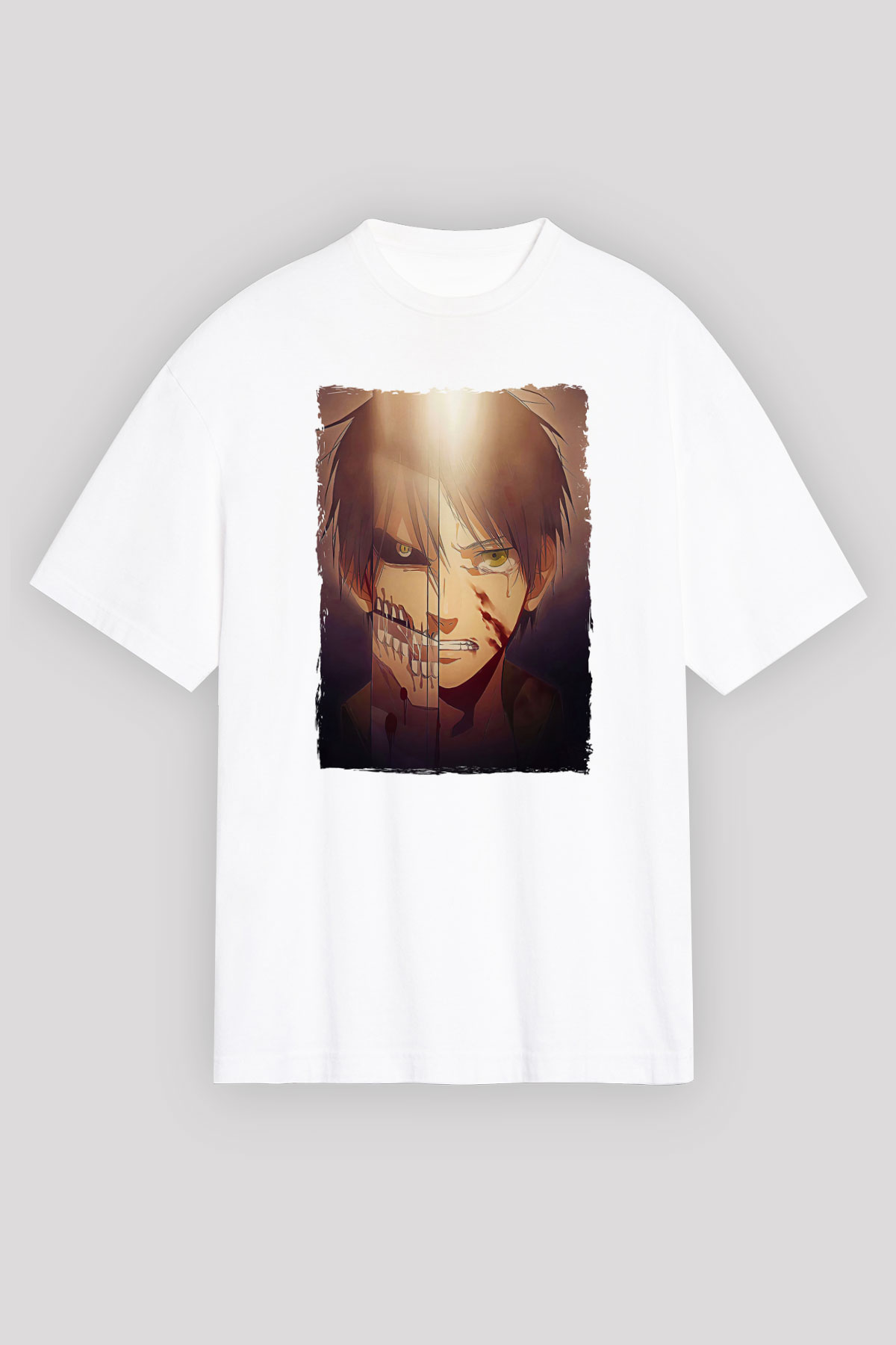 Attack On Titan Baskılı Unisex Siyah Oversize Tişört - Tshirt