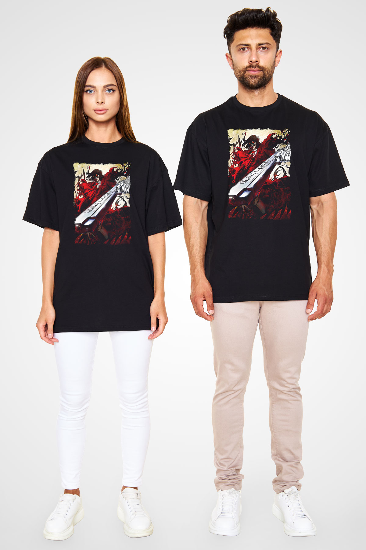 Attack On Titan Baskılı Unisex Siyah Oversize Tişört - Tshirt